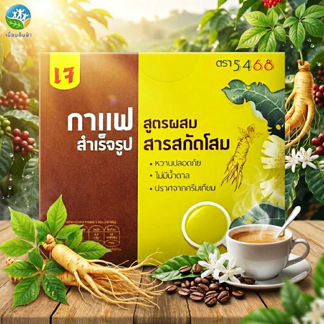302 กาแฟผงสำเร็จรูป สูตรผสมสารสกัดโสม ตรา 5468 (เจ) กล่องบรรจุ10ซอง ไม่ใส่ครีมเทียม ฉลากใหม่