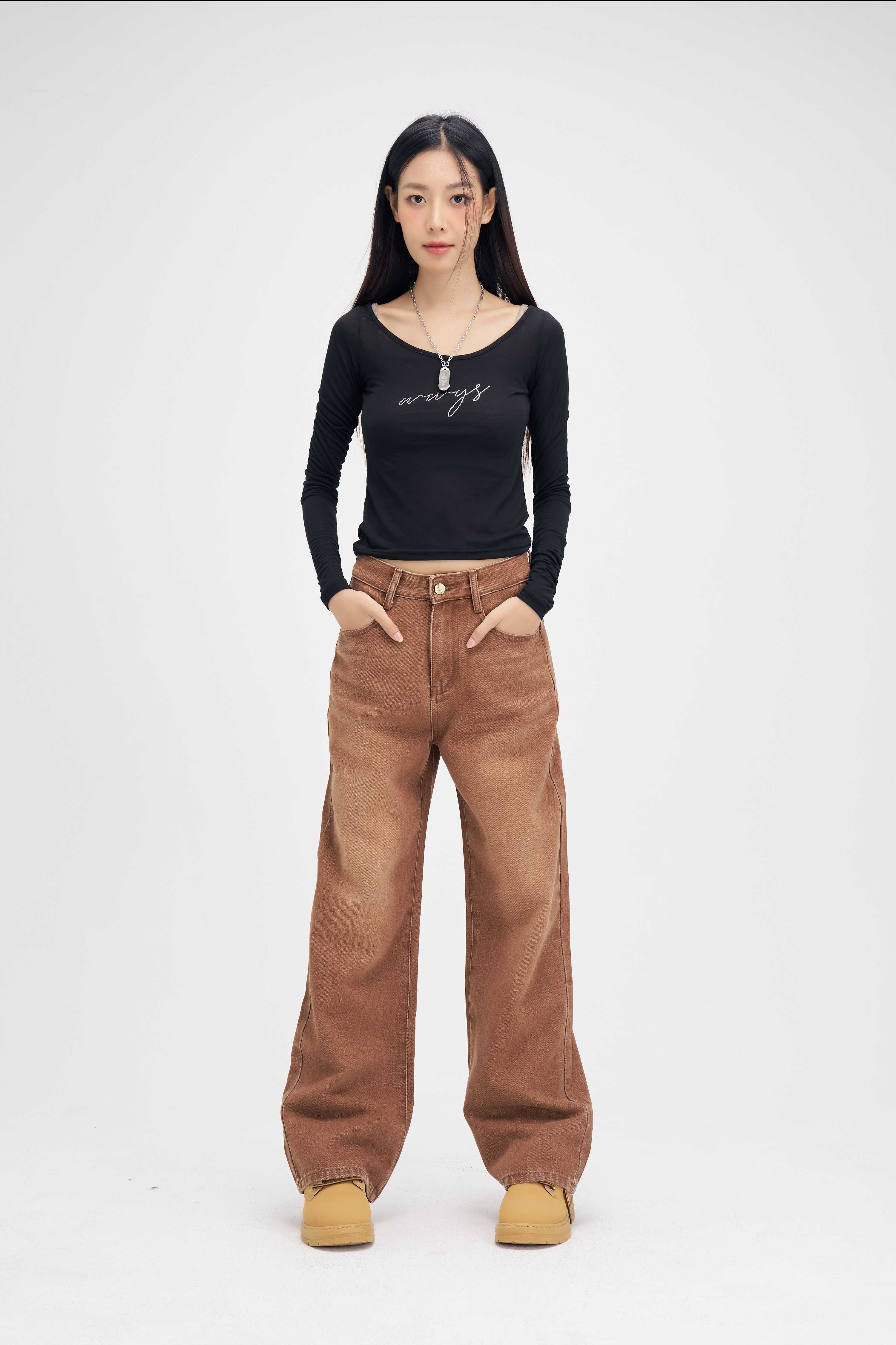 Niyom Jeans collection Aloha : รุ่น CP-006 กระบอกใหญ่ สีน้ำตาล