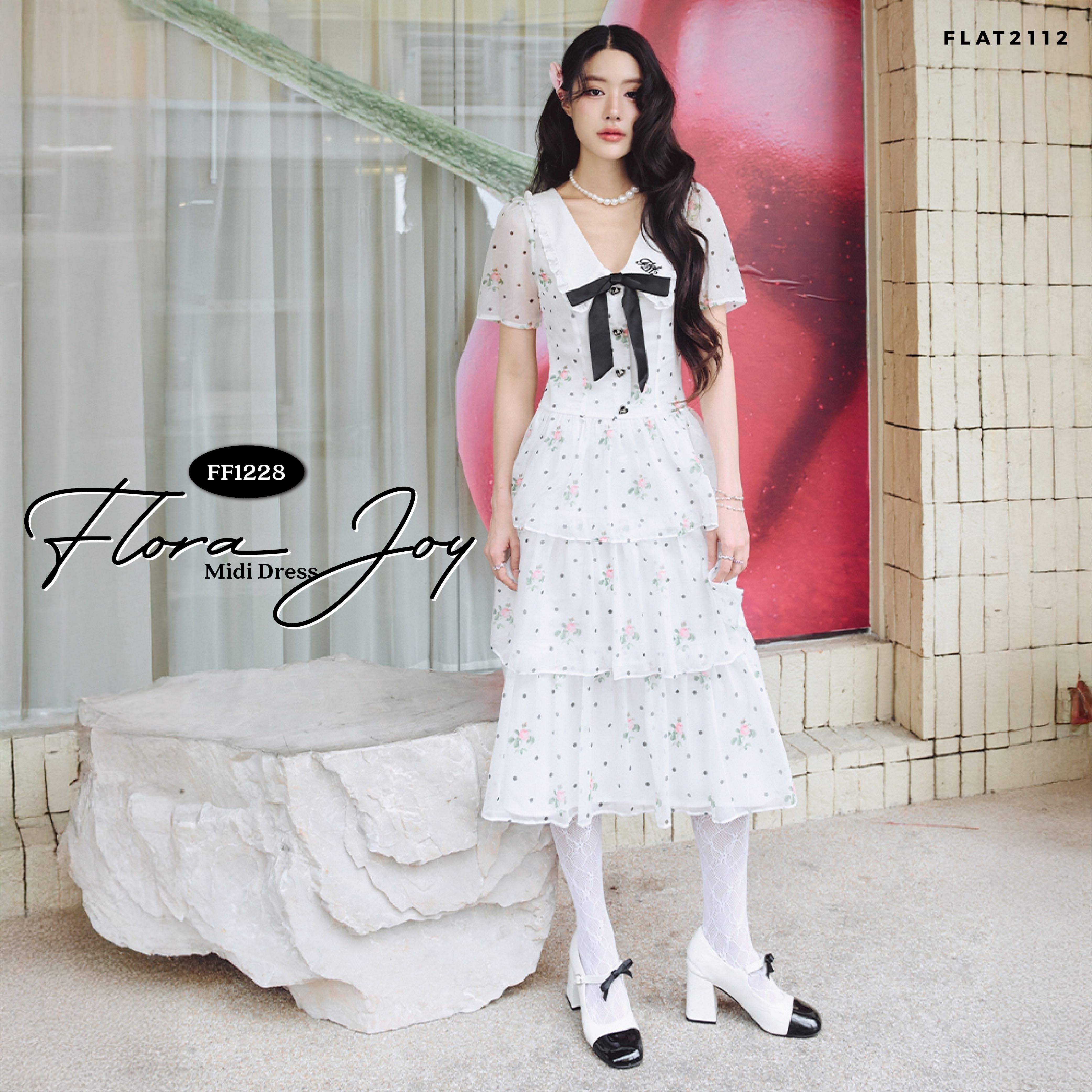 FLAT2112 : FLORA JOY MIDI DRESS เดรสยาวคอปก ลายดอกไม้วินเทจ  เดรสออกงาน (FF1228)