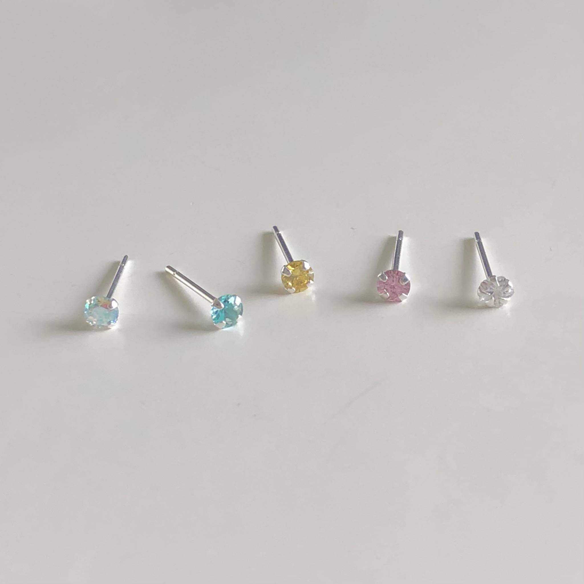 Winterwinter Jewelry Silver925 : ต่างหูเงินแท้ สไตล์เกาหลี มีหลายสี ขนาด 3 mm ( ราคาต่อคู่ )