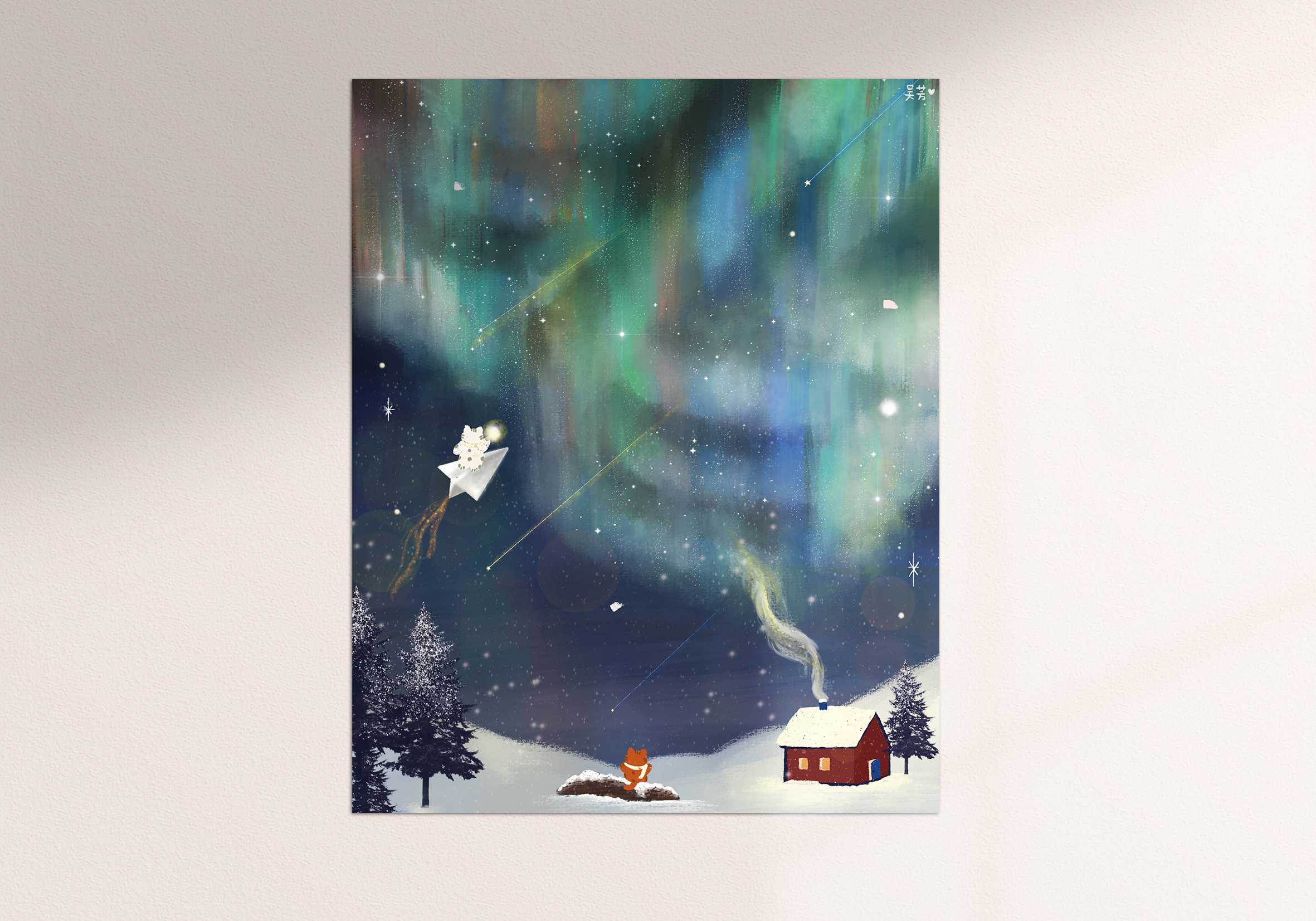 Art print Postcard [Meow and aurora]