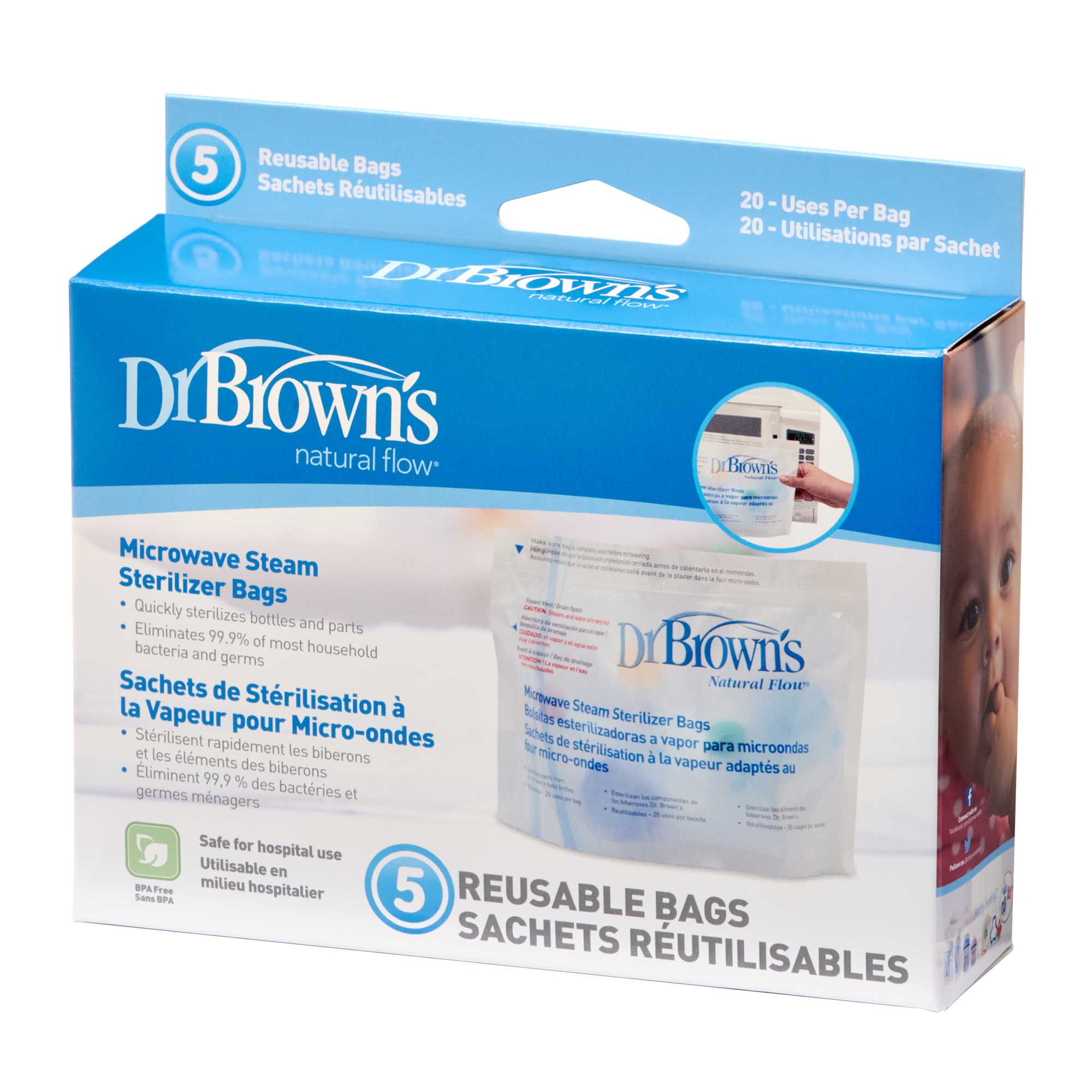 #ถุงนึ่งฆ่าเชื้อไมโครเวฟ Dr.Brown's : DRB960 Microwave Steam Sterilizer Bags, Packaging
