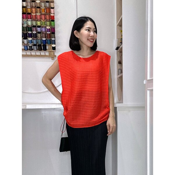 2MUAY รุ่น GJO3868 เสื้อพลีทคุณภาพ SLEEVELESS SQUARE PLEATED TOP 9 สี FREE SIZE