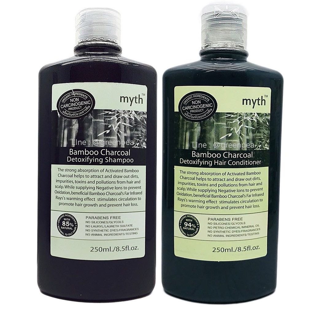 Myth  แชมพู และครีมนวดผม ถ่านไม้ไผ่ 240 ml. Myth Bamboo Chacoal Detoxifying shampoo&Conditioner