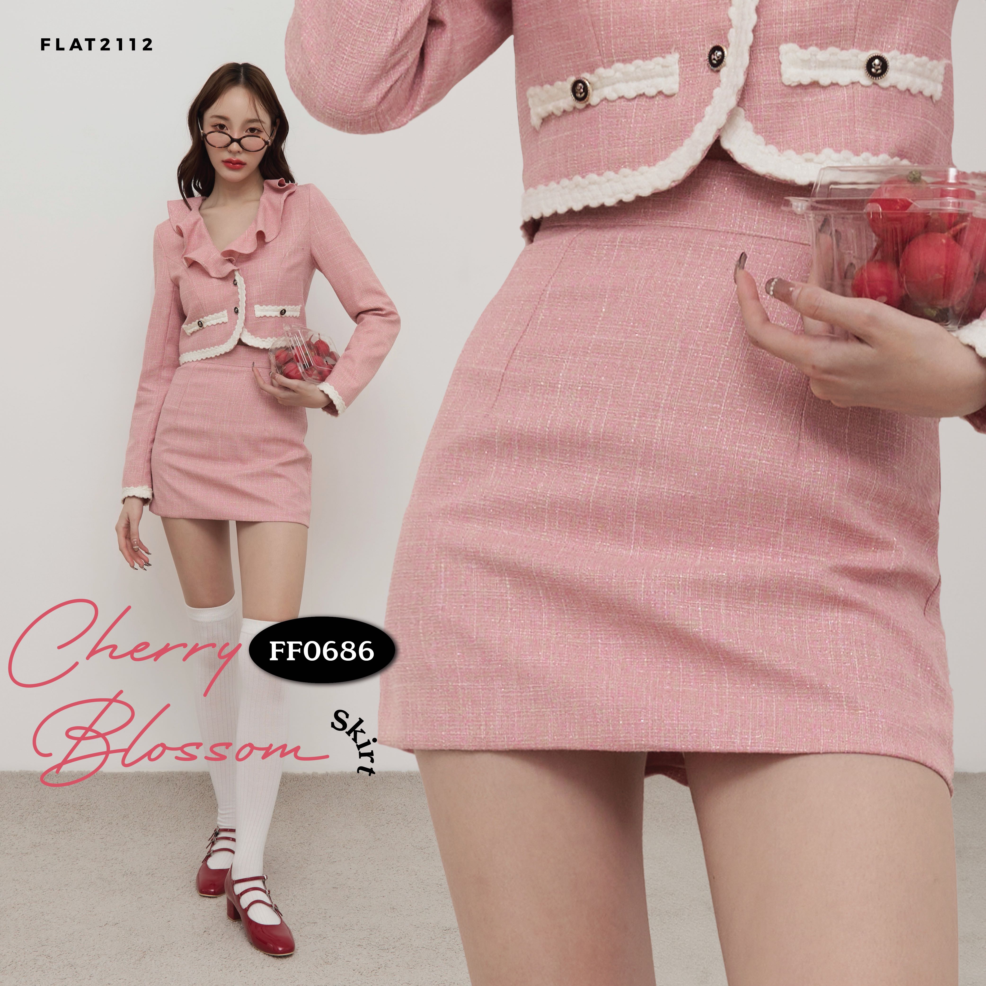 FLAT2112 FF0686 : CHERRY BLOSSOM SKIRT กระโปรงสั้นทรงเอ กระโปรงสั้นเข้ารูป
