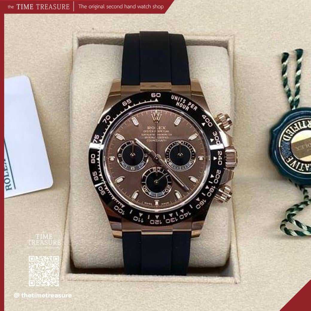 Rolex116515✥ Daytona Cosmograph Chocolate Index Dial Everrose gold OysterFlex Rubber Strap