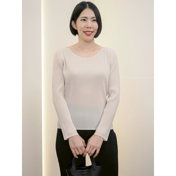 2MUAY รุ่น GJO1826 เสื้อพลีทคุณภาพ LONG SLEEVE SCOOP NECK PLEATED TOP 6 สี FREE SIZE