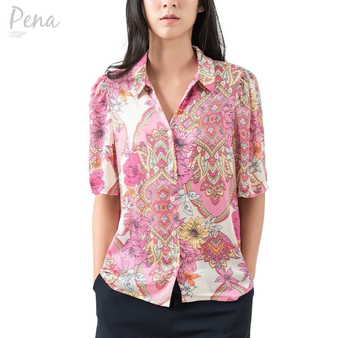 Pena house เสื้อเบลาส์แขนสั้น คอปก POSS052402