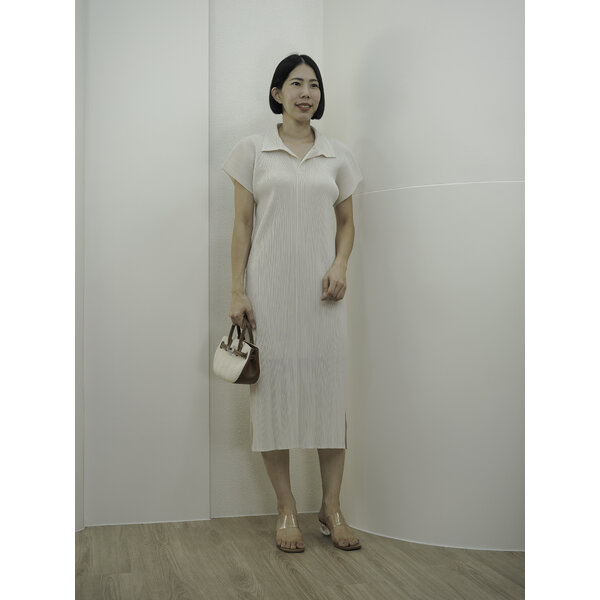 2MUAY รุ่น GJO10189 เดรสอัดพลีทคุณภาพ POLO SHORT SLEEVE PLEATED DRESS 3 สี FREE SIZE