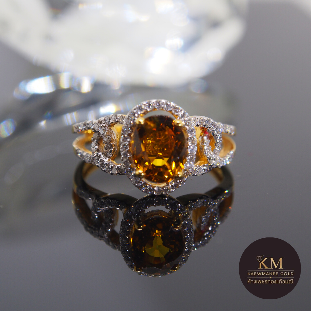 แหวนเพชร Yellow sapphire Round Diamond Collection (90% Gold)