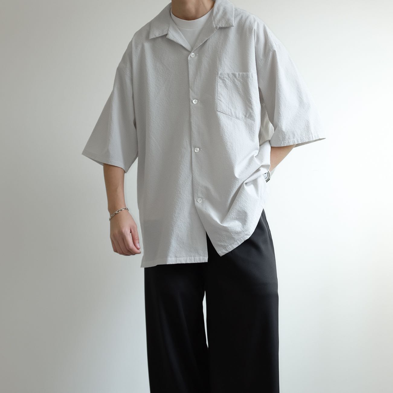 BEAMS  Open Collar Waffle Cotton Oversized Shirts