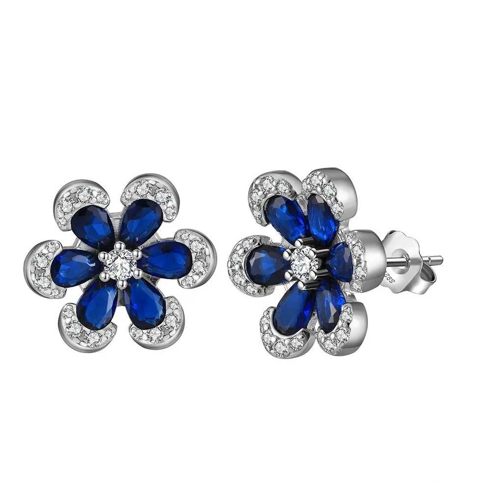 flower blue sapphire mix diamond earrings