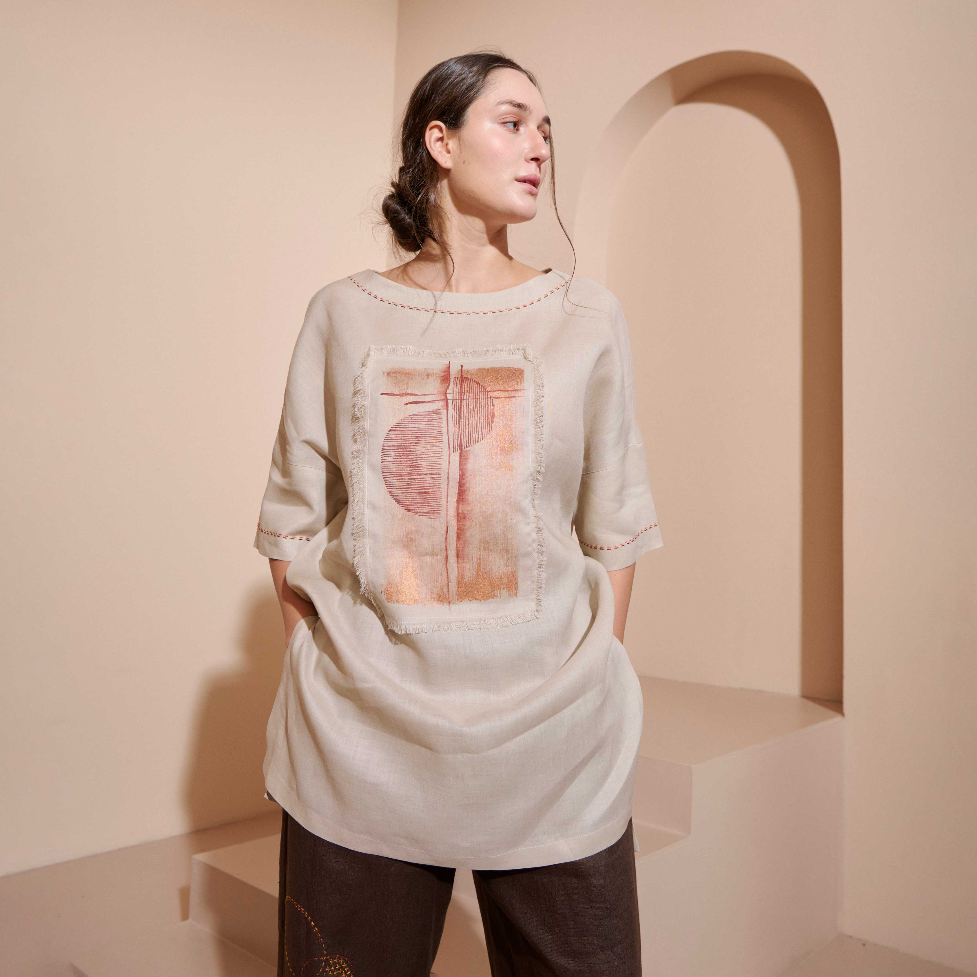 Liya Ethnic Linen Stitch Top