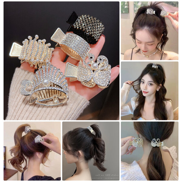 กิ๊บหนีบผม ยกหางม้า ใช้หนีบยกผมหางม้า งานเพชร/มุก สวยมาก พร้อมส่ง