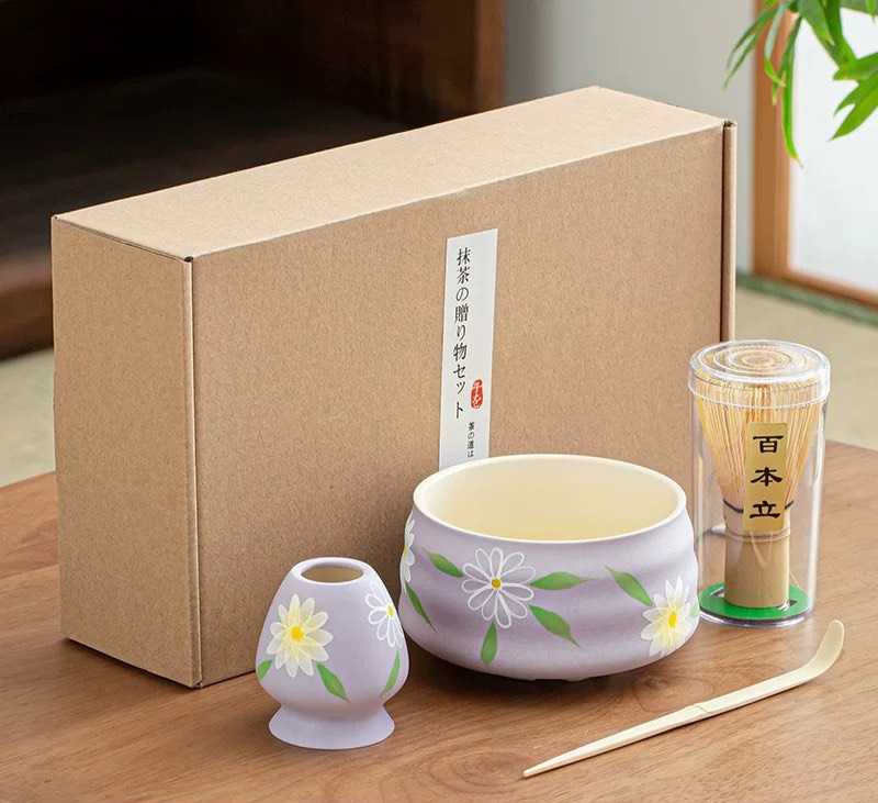 HAND-PAINTED MATCHA SET ELEGANT FLORAL DESIGN 