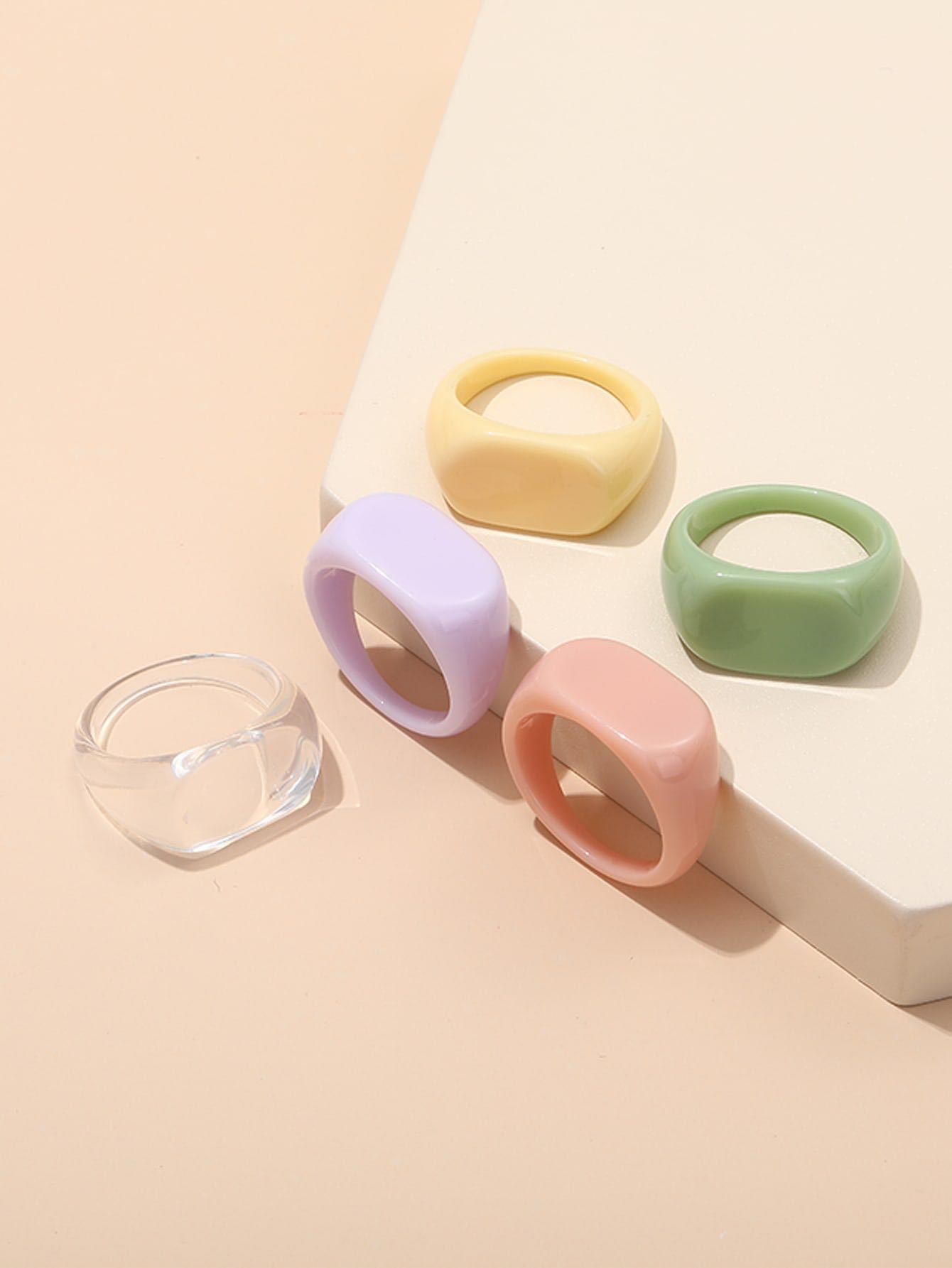 5pcs pastel chunky resin rings
