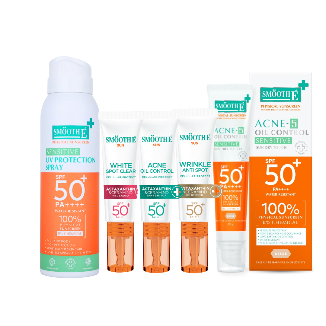 (รับ 2 สิทธิ์ร่วมกิจกรรม) เซ็ตรวมกันแดด ปกป้องผิว Smooth E All-in-One Sunscreen Set