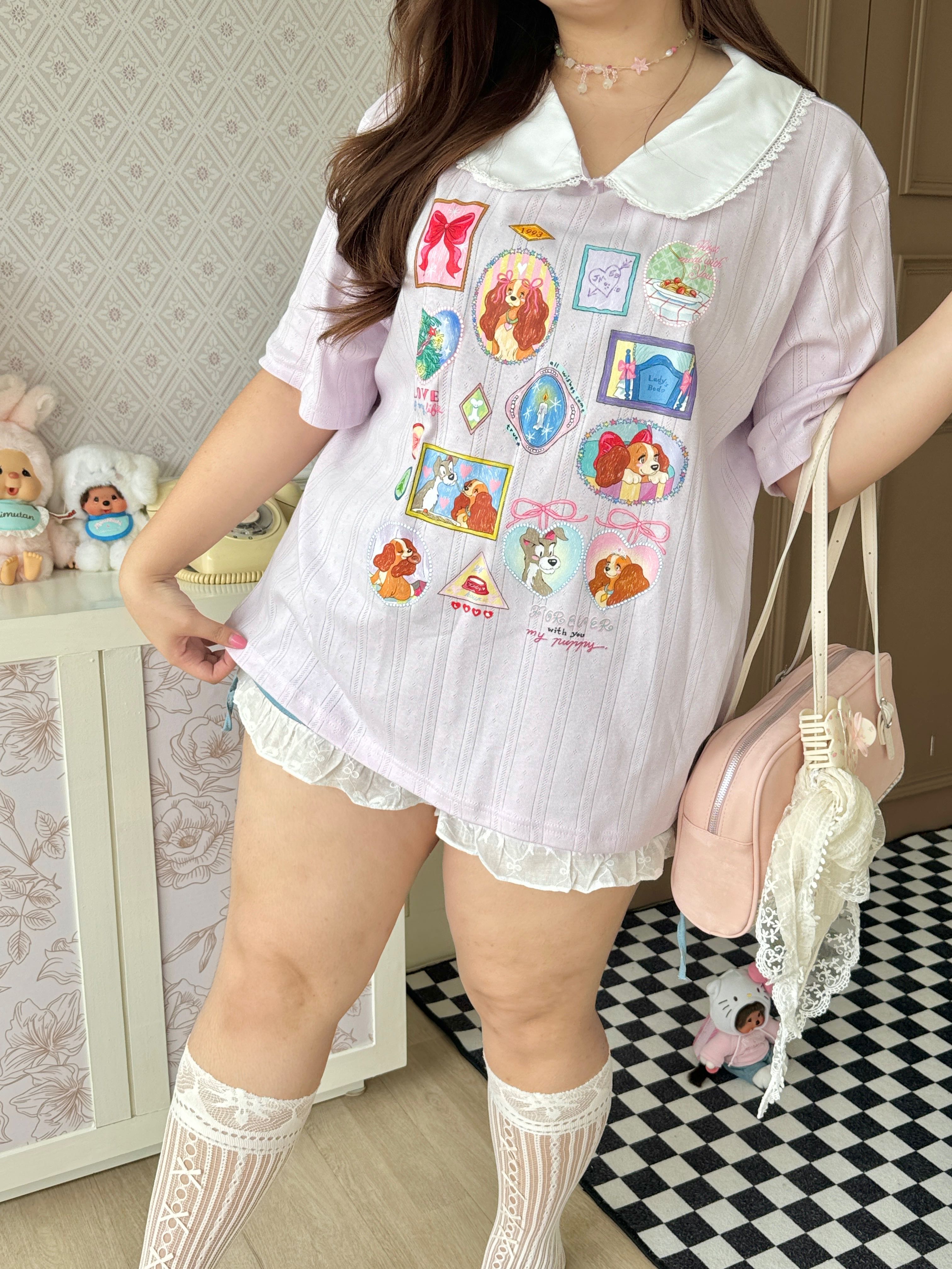 Oversize Lady fairy Crop🐶🎀“เสื้อยืดโอเวอร์ไซส์คอบัวสาวอวบน้องเลดี้น่ารักมาก“