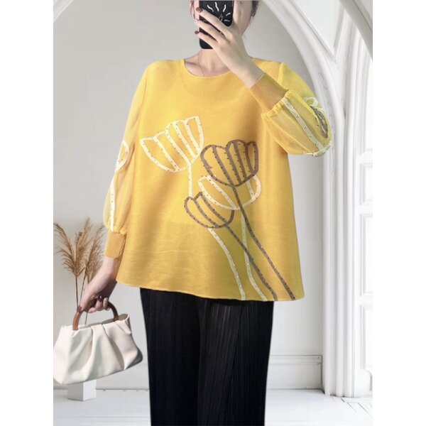 2MUAY PP62886 เสื้อพลีทคุณภาพ VOLUME SLEEVE PRINTED PLEATED TOP 4 สี FREE SIZE