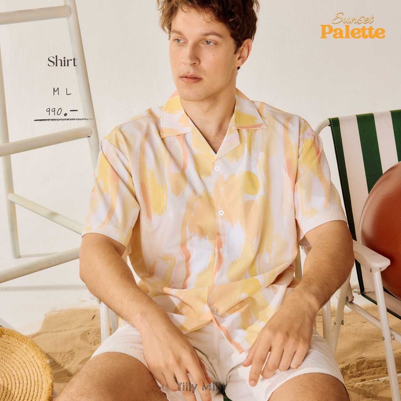 Tilly Milly เสื้อเชิ้ตผู้ชายลายบลัช (สีเหลือง) - Sunset Palette Collection