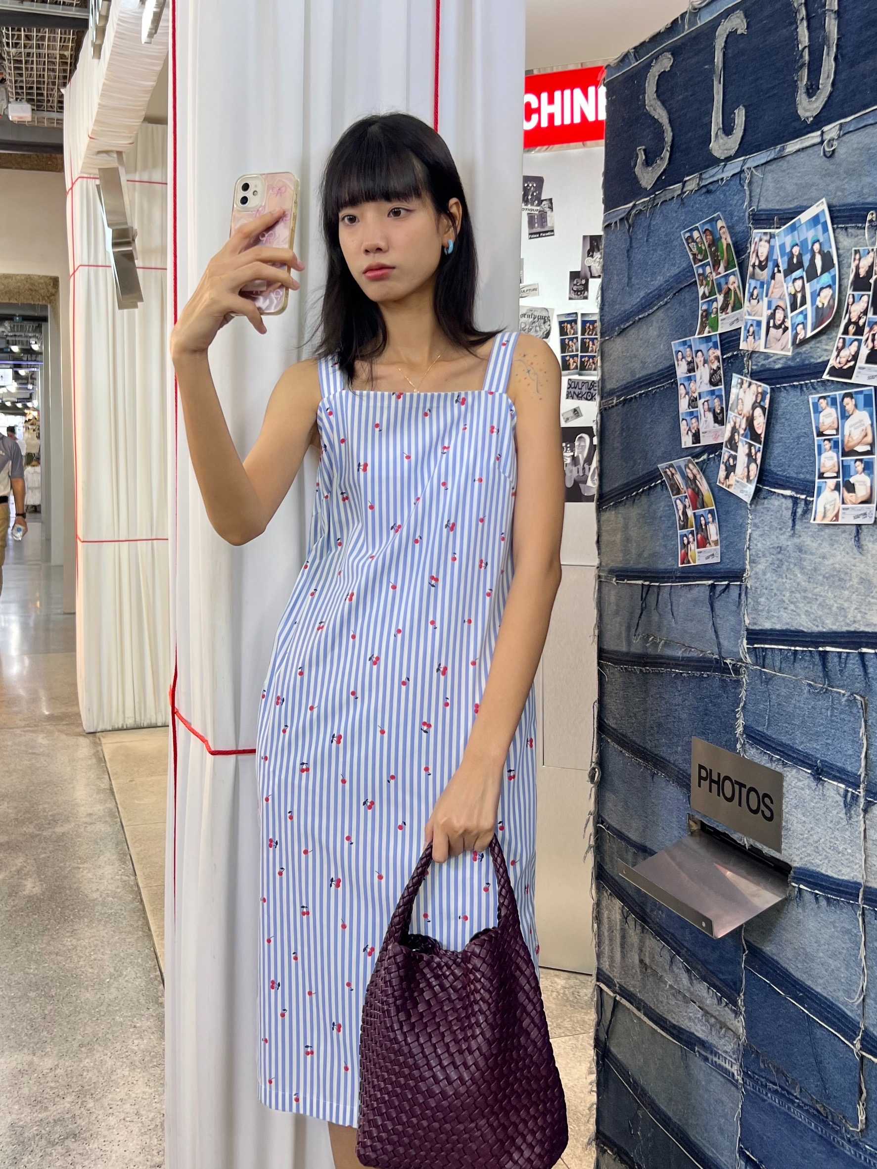 Odile Cherry Stripe Sleeveless Dress A23DR08BL