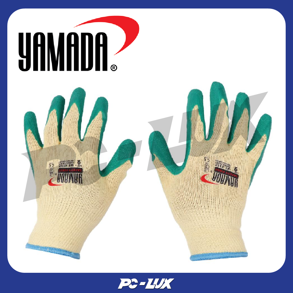 YAMADA ถุงมือผ้าฝ้ายเคลือบยางธรรมชาติ L105GR 9 นิ้ว SIZE L สีเขียว
