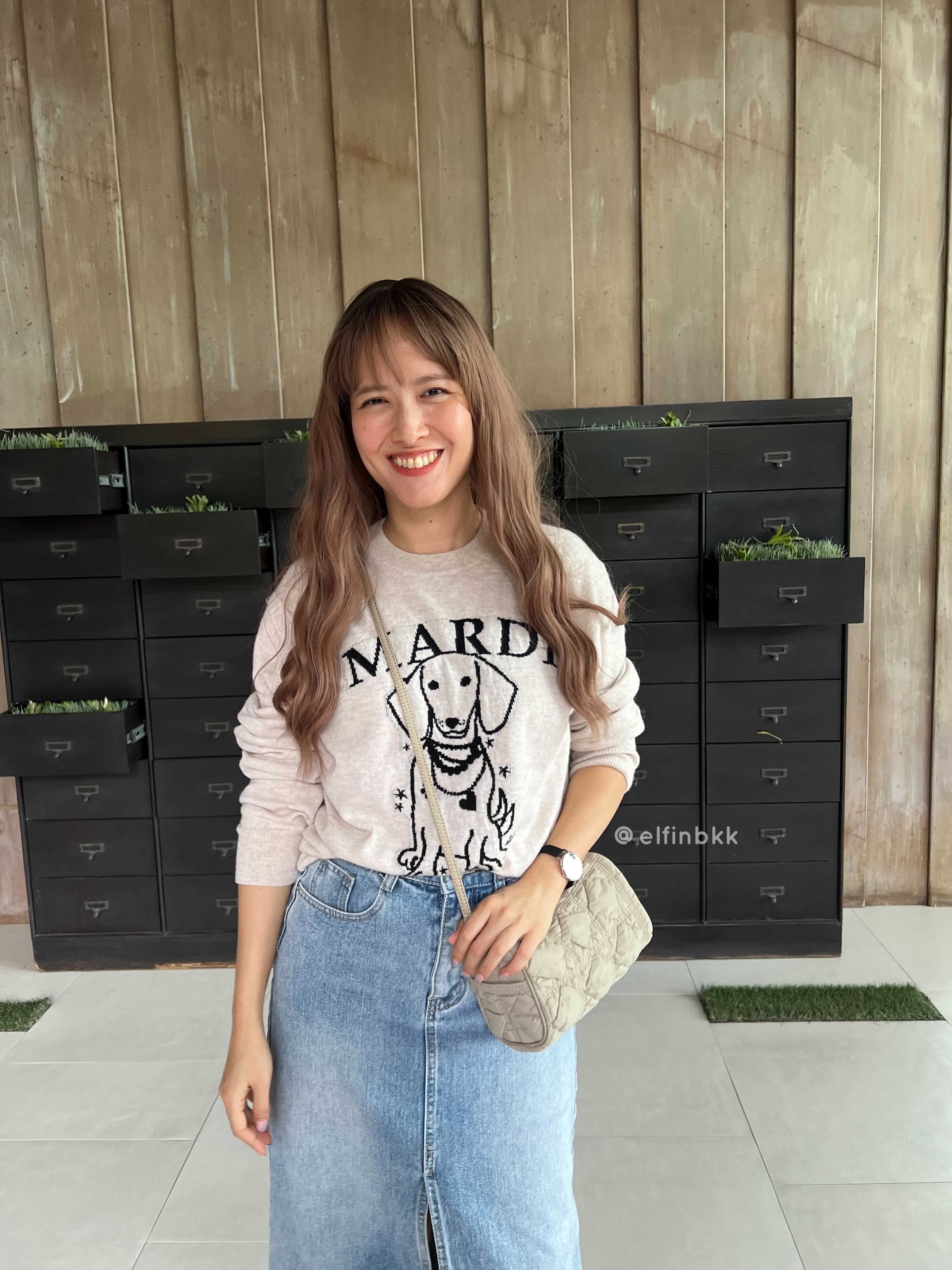 💥รุ่นใหม่💥 Mardi Cashmere crew neck DDanji Light beige-black เสื้อแขนยาวสีเบจ/ดำ