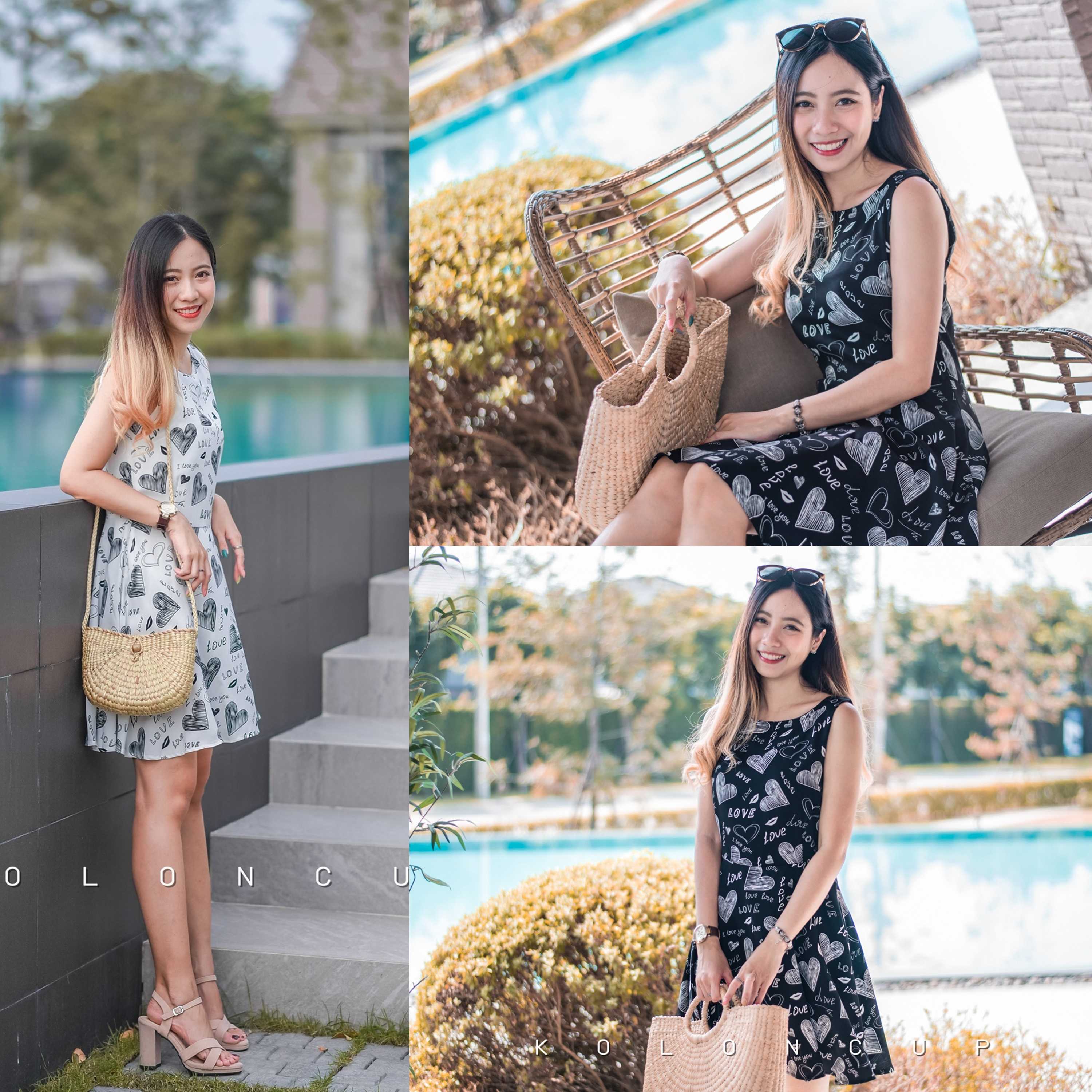 Koloncup  ชุดเดรสแขนกุดลายหัวใจ Love มี2สี ชุดเดรสสั้น ชุดใส่ทำงาน KL3036