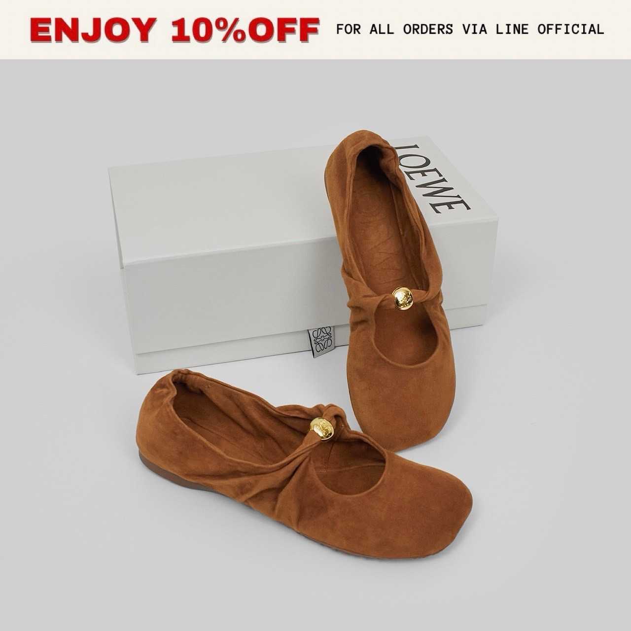 NEW! LOEWE Pebble Soft Ballerina In Suede Goatskin สี Tan | Shoes