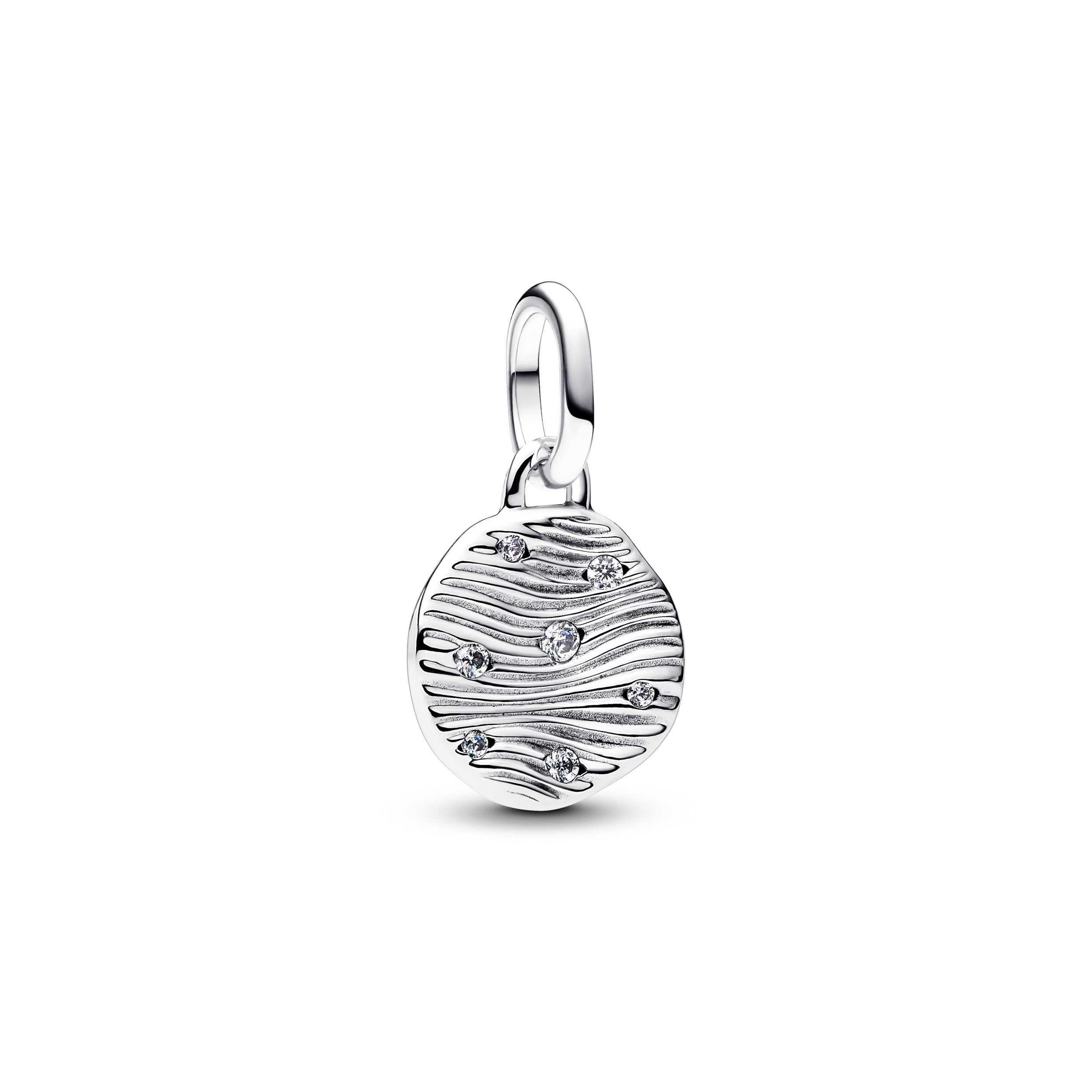 Engravable sterling silver mini medallion with clear cubic zirconia