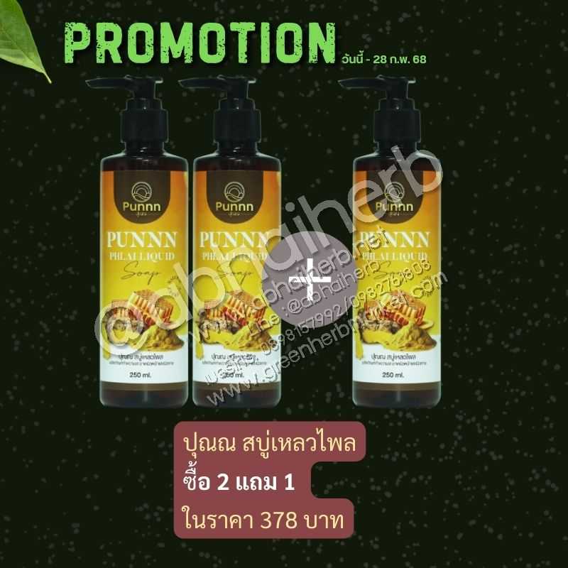 โปรโมชั่น ซื้อ 2 แถม 1 ปุณณ สบู่เหลวไพล