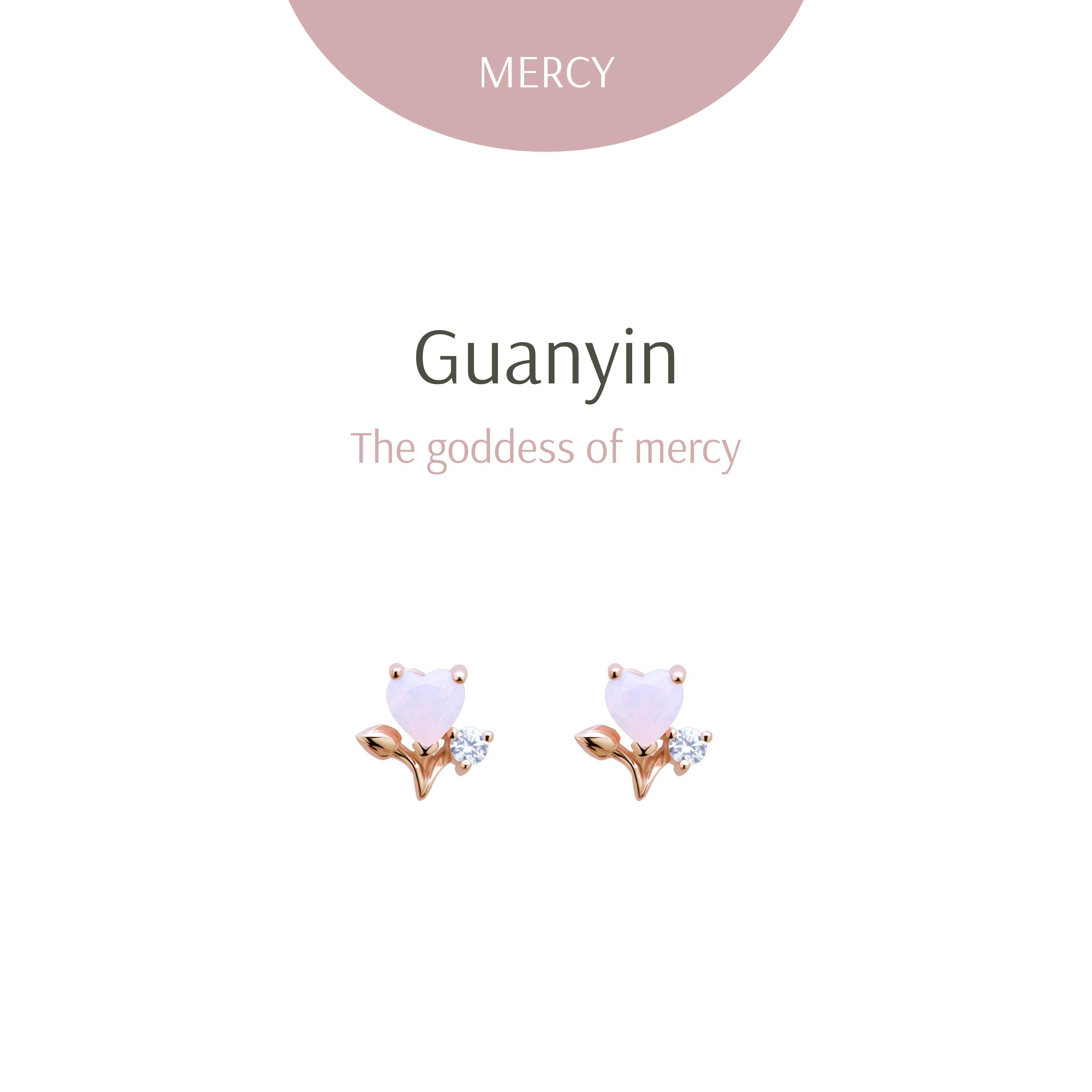 Guanyin Heart Posie Pink Gold Studs