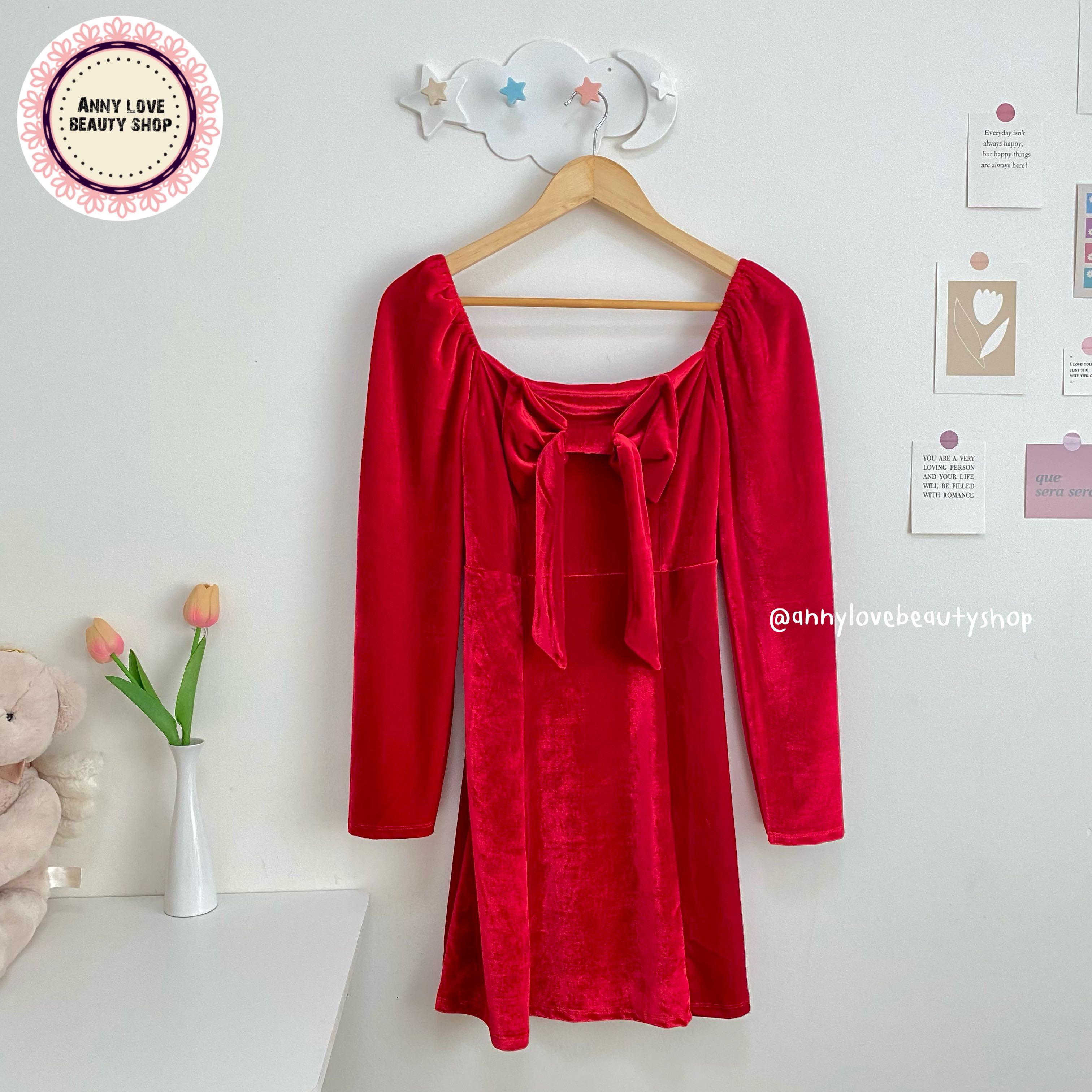 มินิเดรสแขนยาวผ้ากำมะหยี่ ตรีมคริสต์มาส🎄