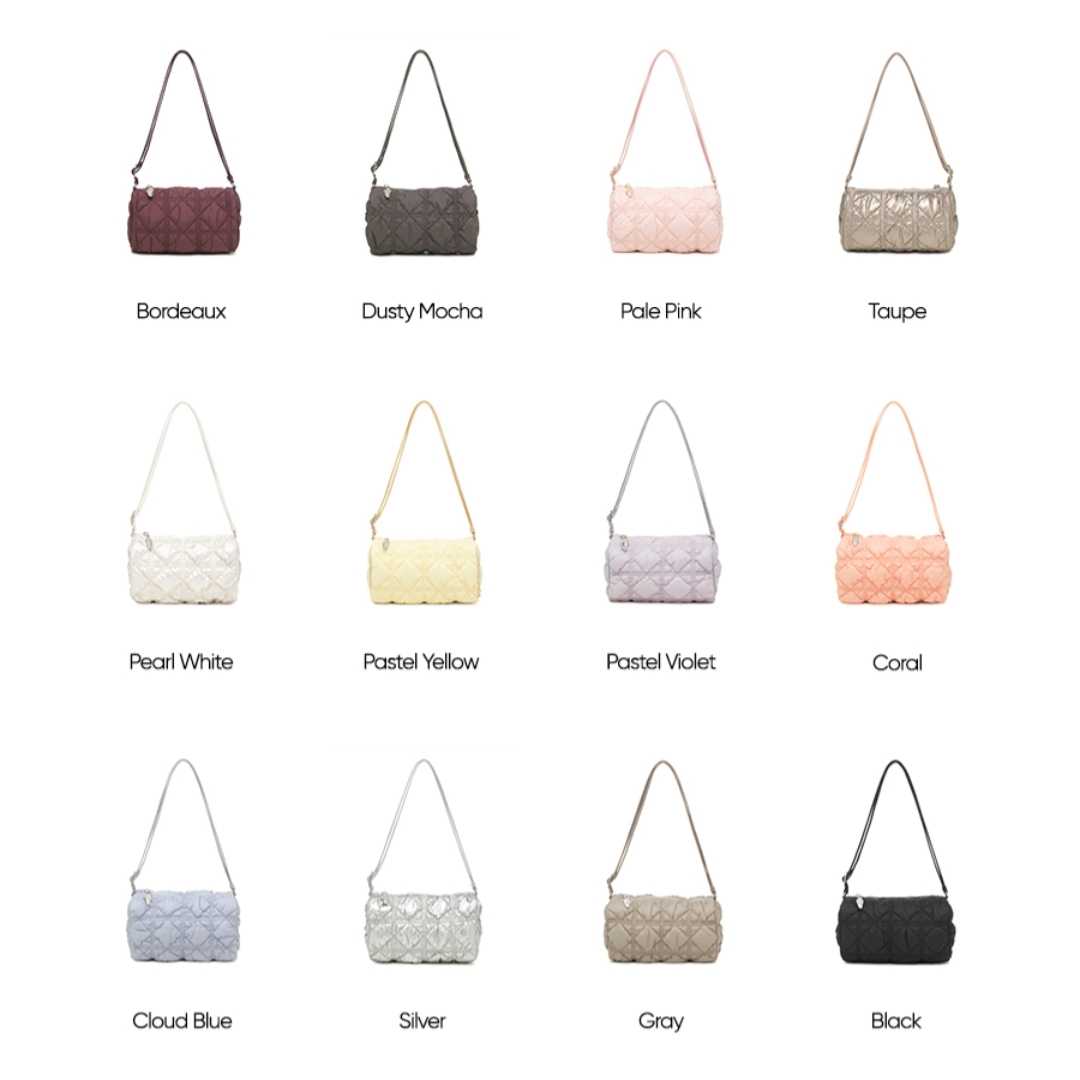 ขายดี⭐ Carlyn Kira  กระเป๋าสะพายไหล่/ ครอสบอดี้ สีดำ สีเทา สีม่วง สีเหลือง สีขาวมุก สีส้ม