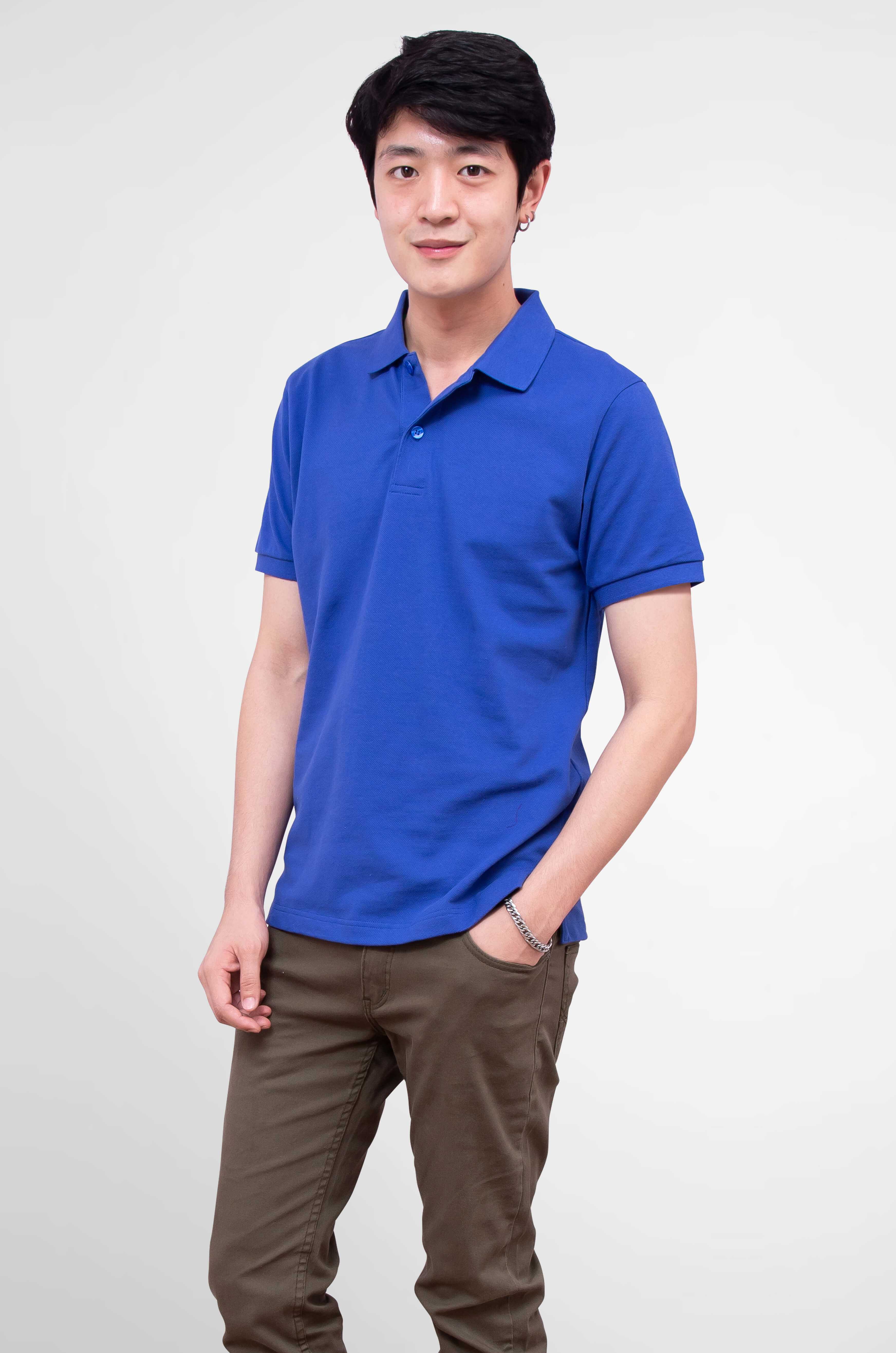 Noproblem ยอดขาย No.1 รับประกัน ไม่ย้วย ไม่ยืด ผ้านุ่ม เสื้อโปโล ชาย สีน้ำเงินซัฟไฟร์