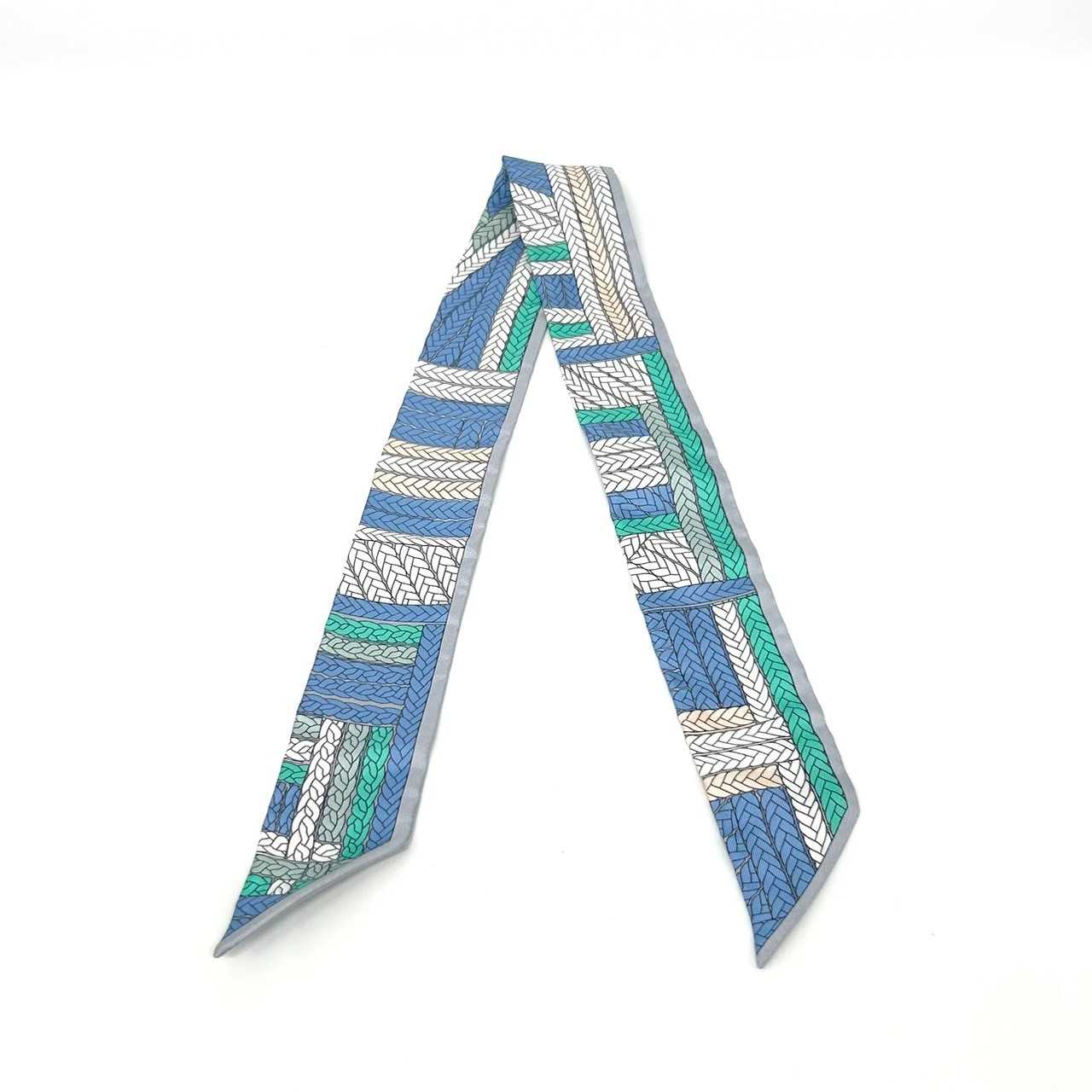 New Hermes Twilly tresses H bleu jean/gris perle/vert silk100%