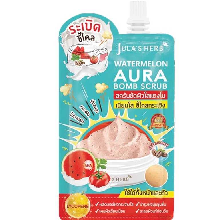 1ซอง Jula's Herb จุฬาเฮิร์บ วอเตอร์เมลอน ออร่า บอมบ์ สครับ 40g
