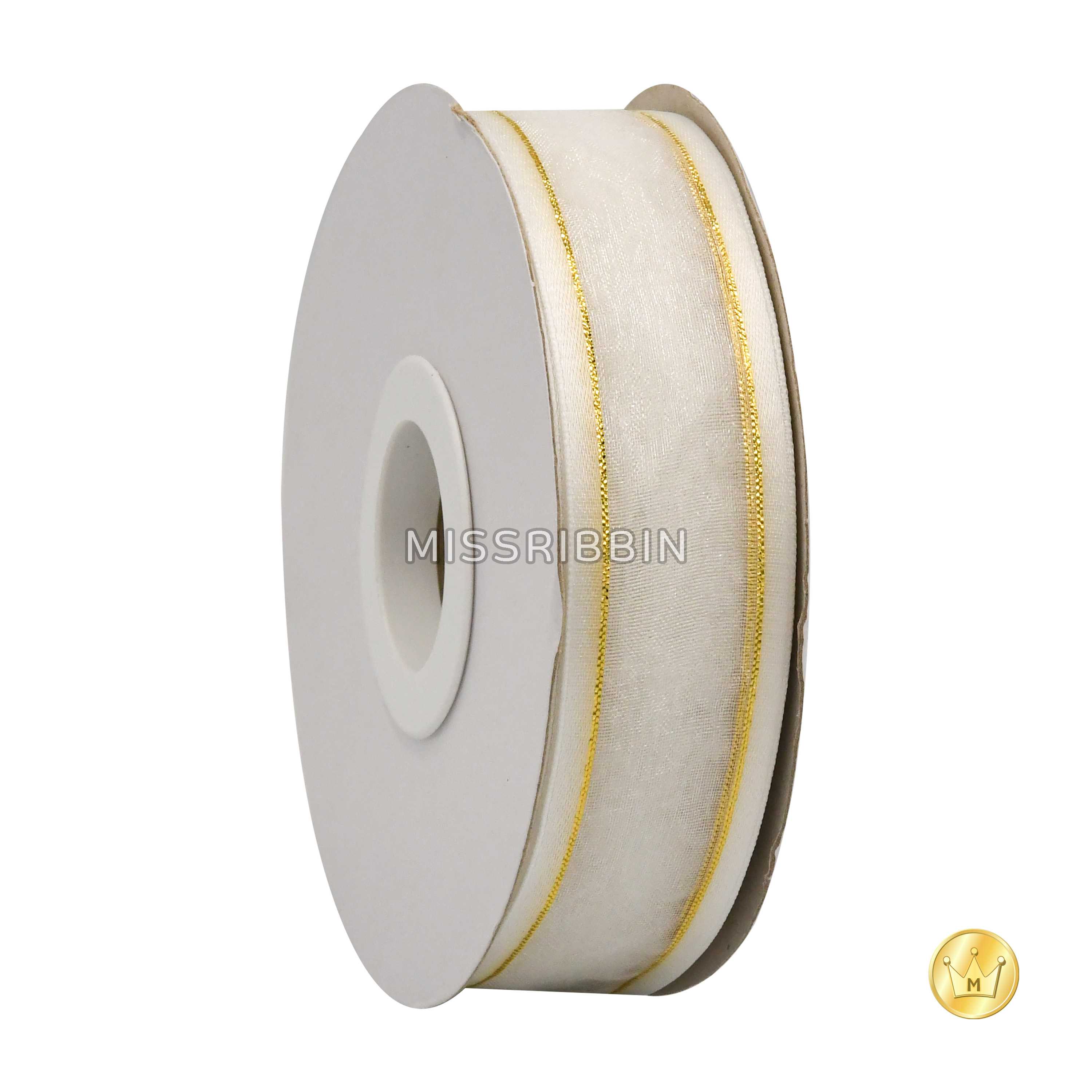 ริบบิ้นชีฟอง (สี 001) ม้วนยาว 25หลา ขนาด 10 15 25มม.