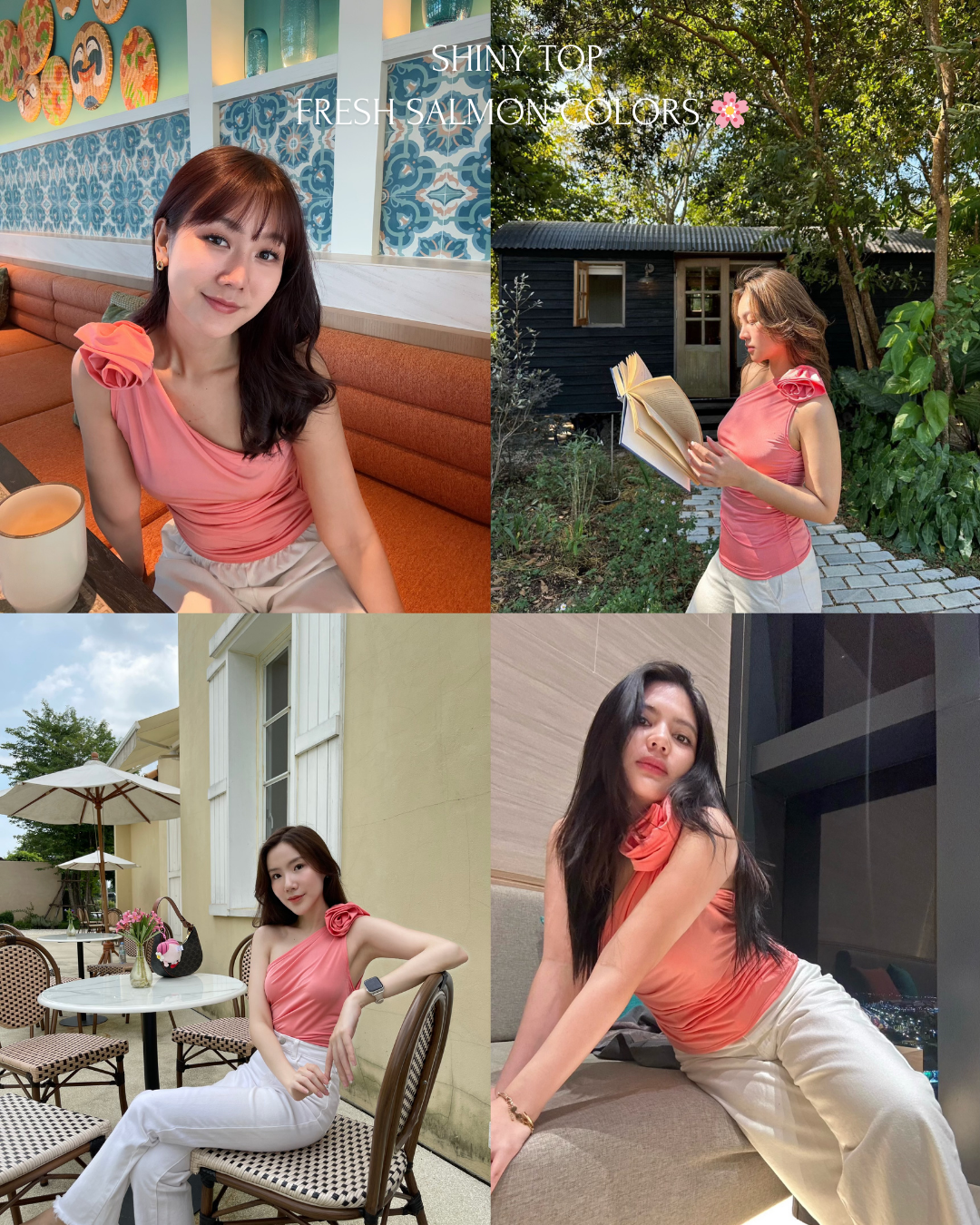 Nifty , เสื้อปาดไหล่ เข็มกลัดดอกไม้  Fresh salmon colors