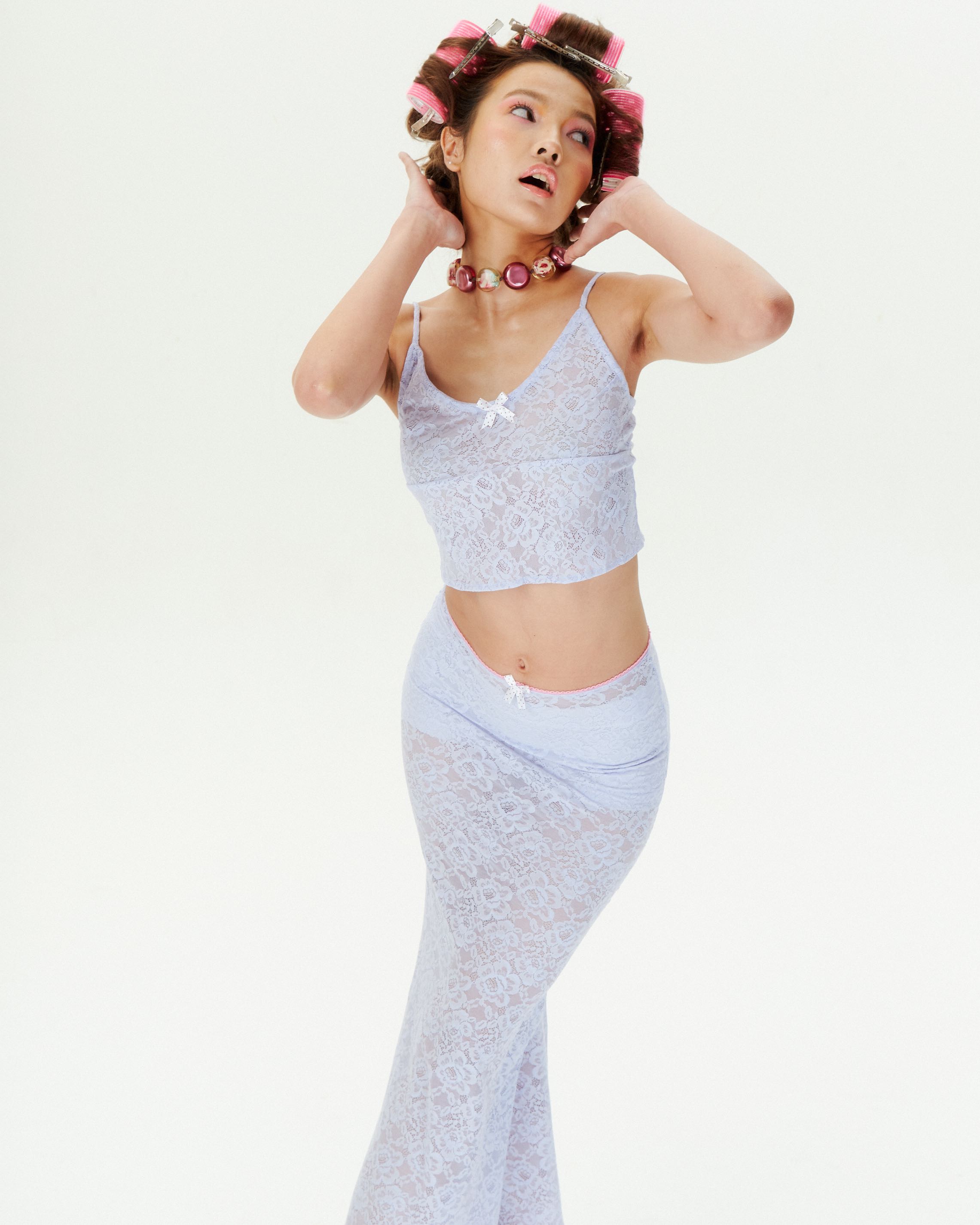 USEMEGIRLS  LACE PURPLE MAXI  SKIRT