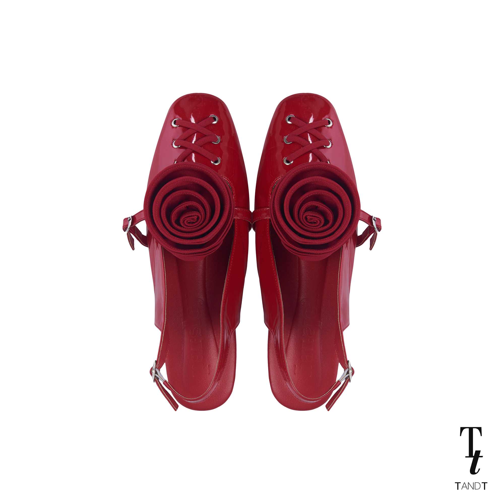 BALLARINA ROSE - RED BALLARINA ROSE FAUX LEATHER FLATS