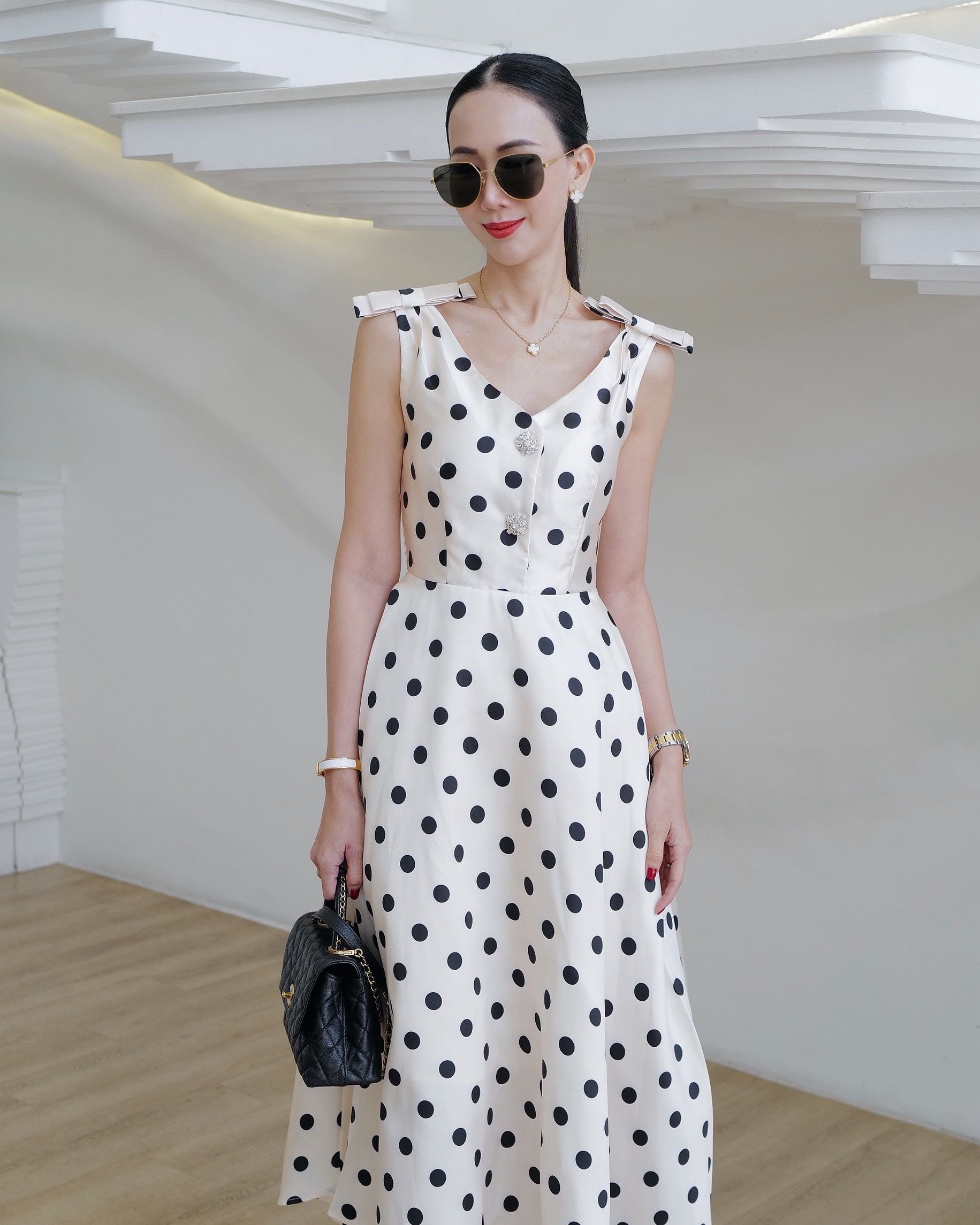 (Pre-order)IVORY SILK COTTON POKADOT DRESS 