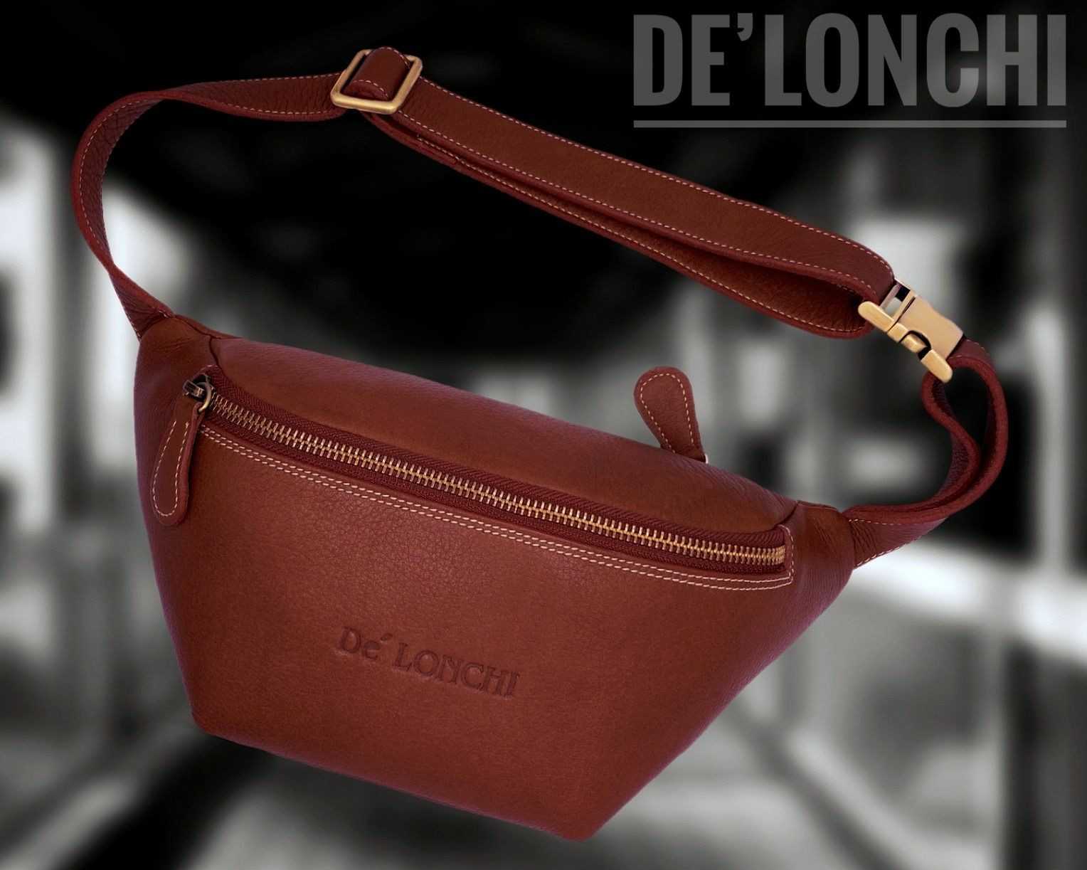 Delonchi กระเป๋าหนัง fanny bag คาดอก หนังชามัวส์ฝอกนิ่ม รุ่น de027