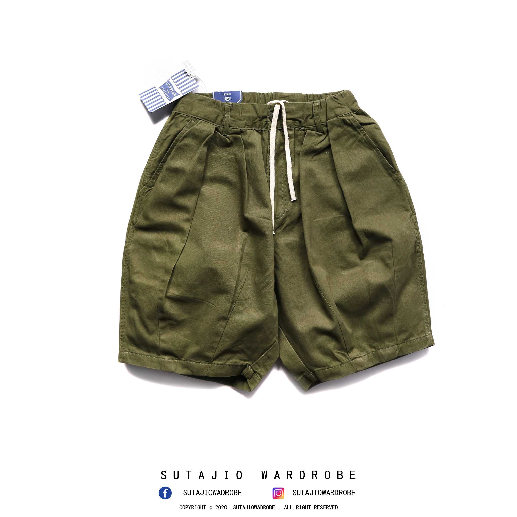 Military Double Pleated Shorts