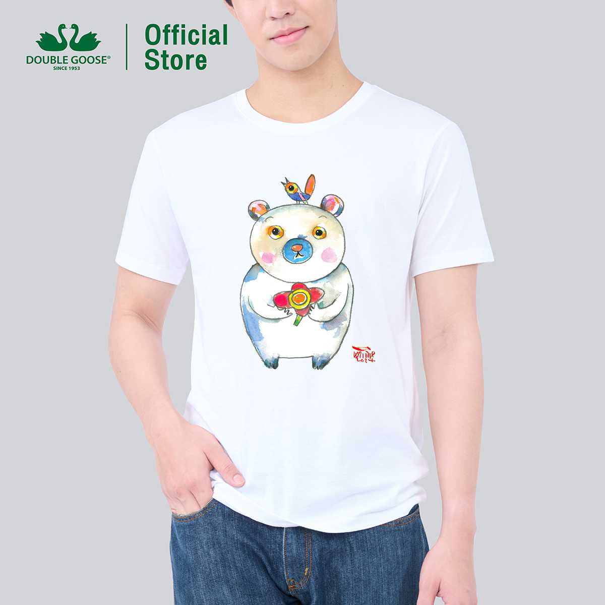 ห่านคู่ x ศิริราช เสื้อยืด จากลายเส้น...สู่โอกาสใหม่ ลายหมีสีขาว