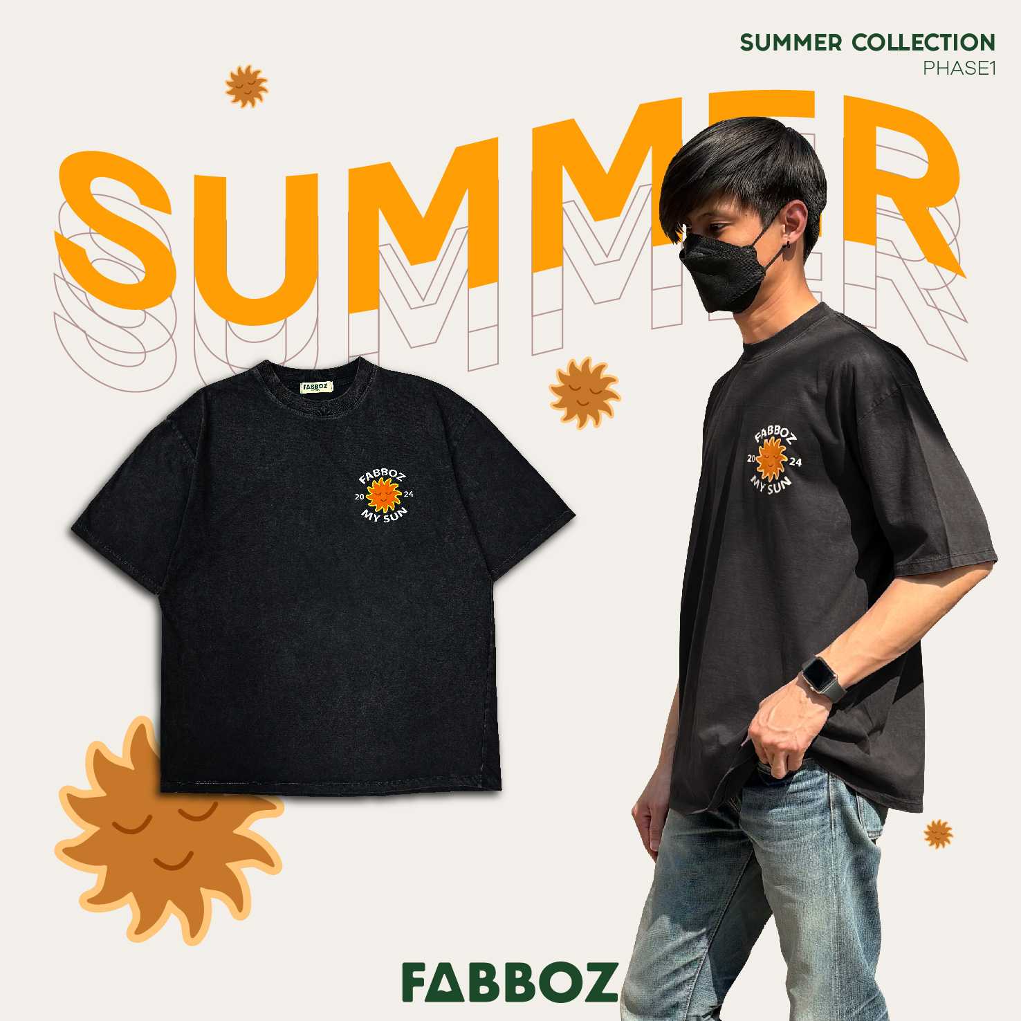 FABBOZ Oversized Summer Vintage ผลิตจาก ผ้า cotton 100% ฟอกนุ่ม