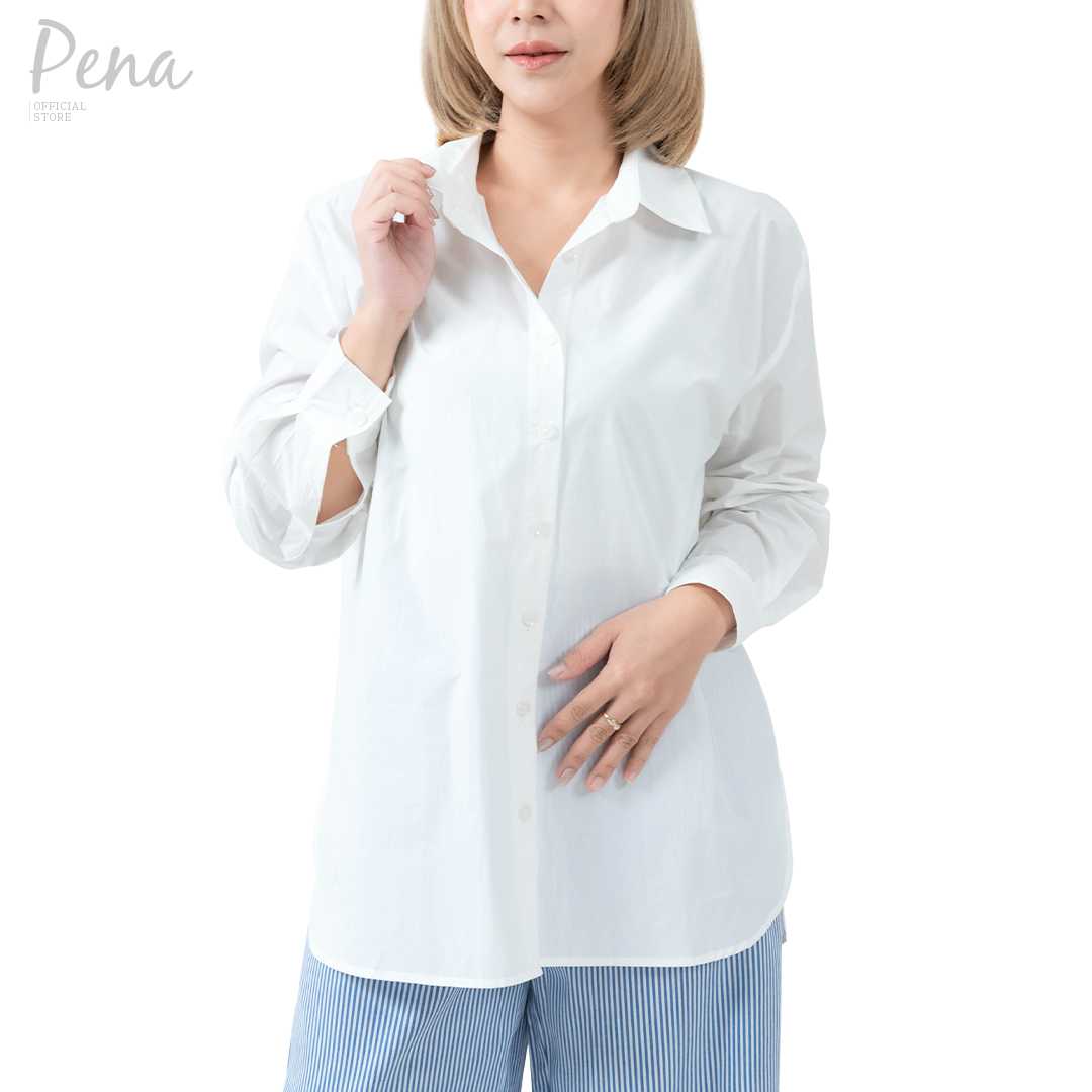 Pena house เสื้อเชิ๊ตผู้หญิงสีพื้น แขนยาว PWSL112402