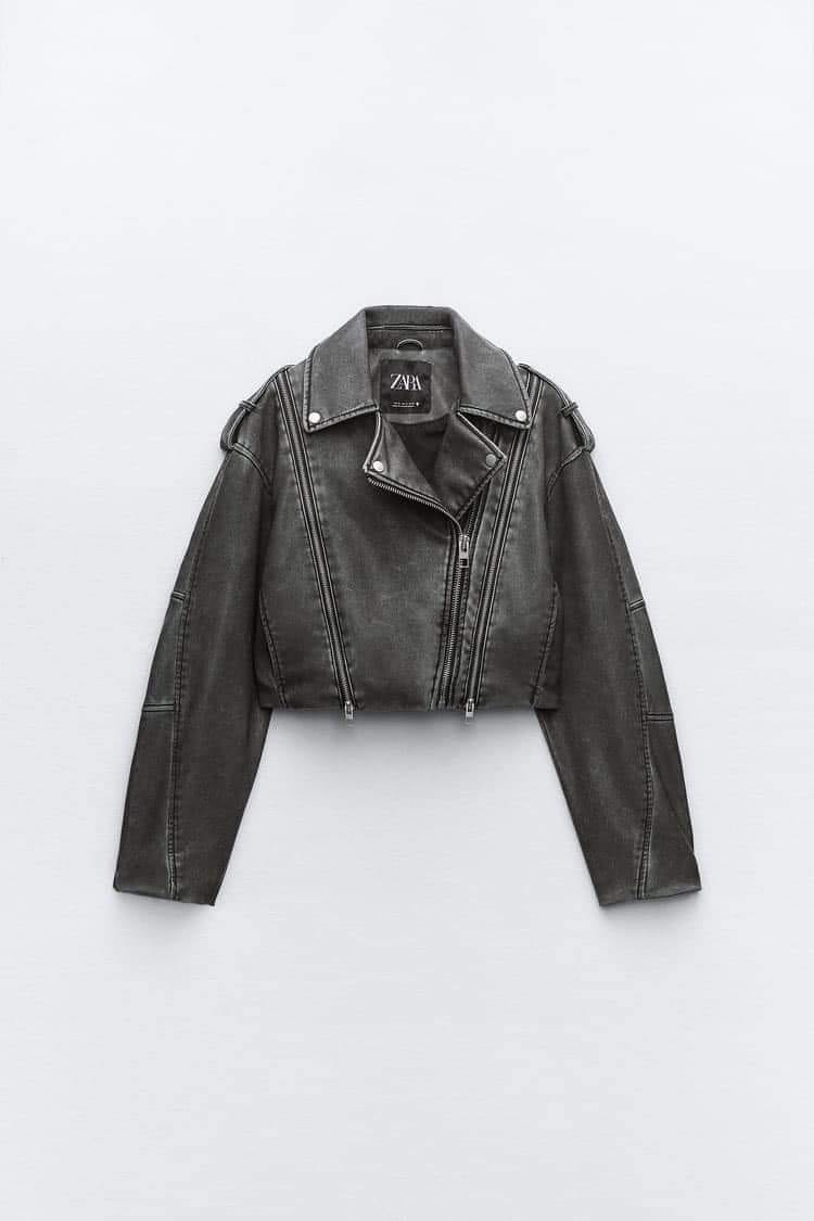 ZARA WORN EFFECT LEATHER EFFECT BIKER JACKET