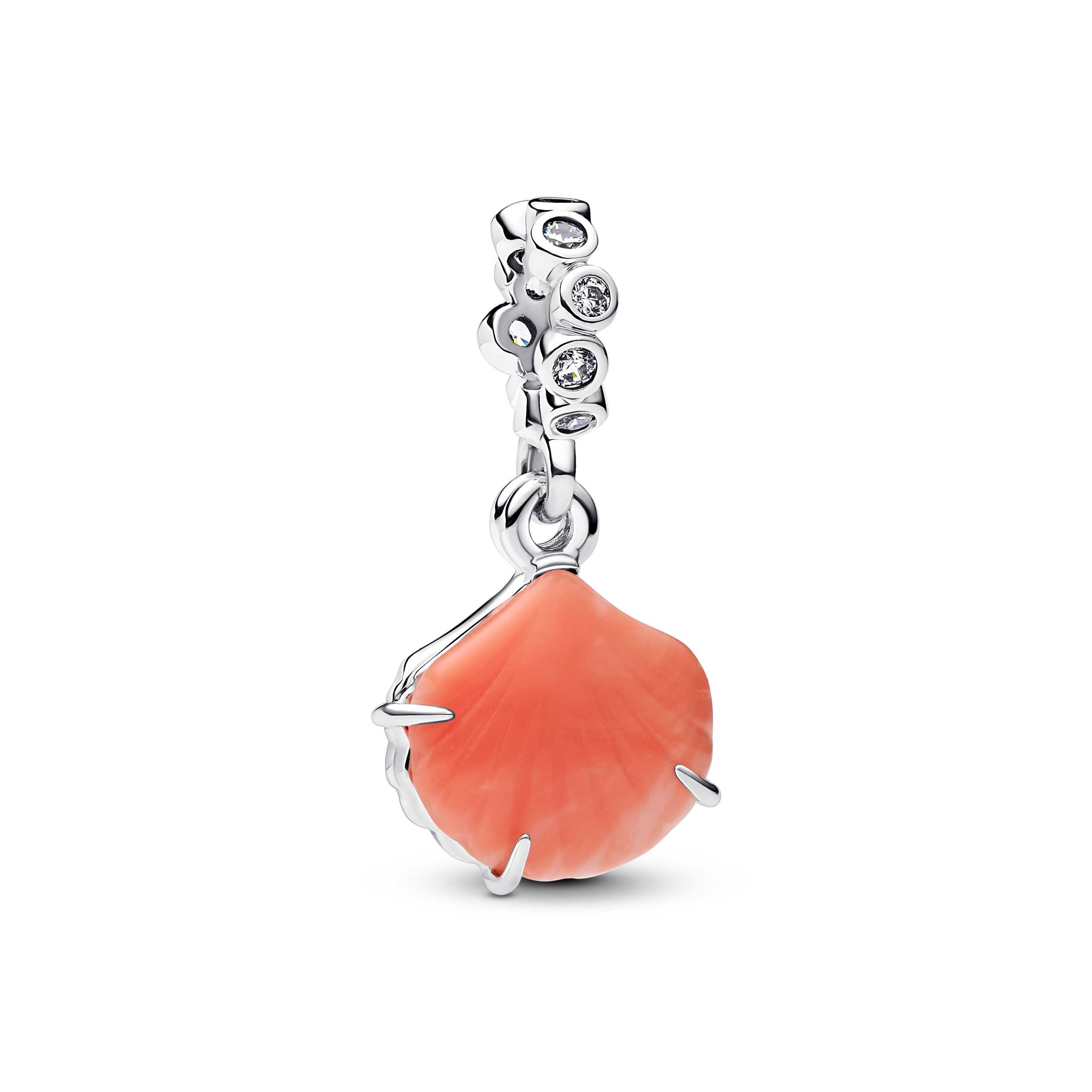 Shell sterling silver double dangle with clear cubic zirconia and imitation coral