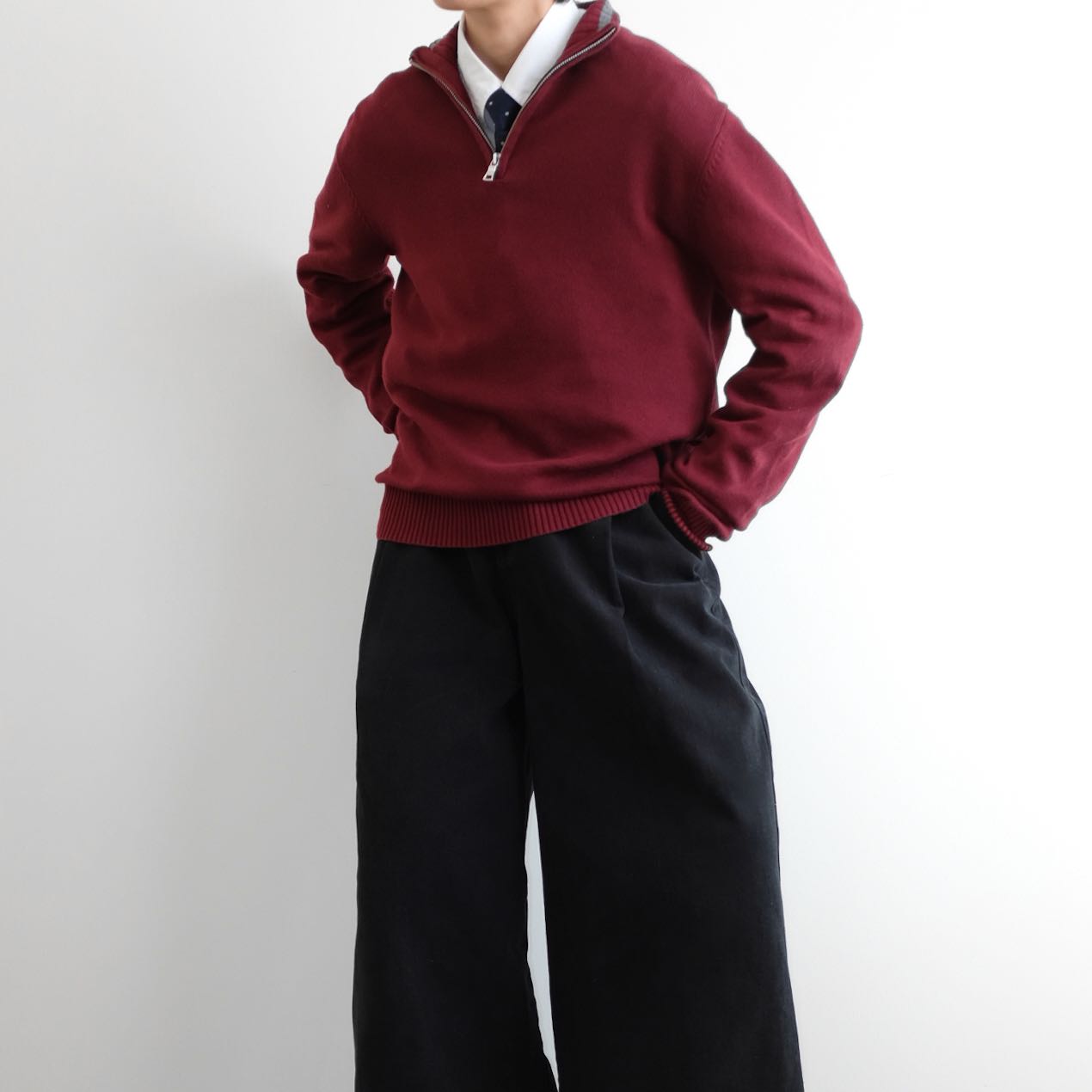 MERONA •  Rib Knit Cotton Pullover Half Zip Cardigan